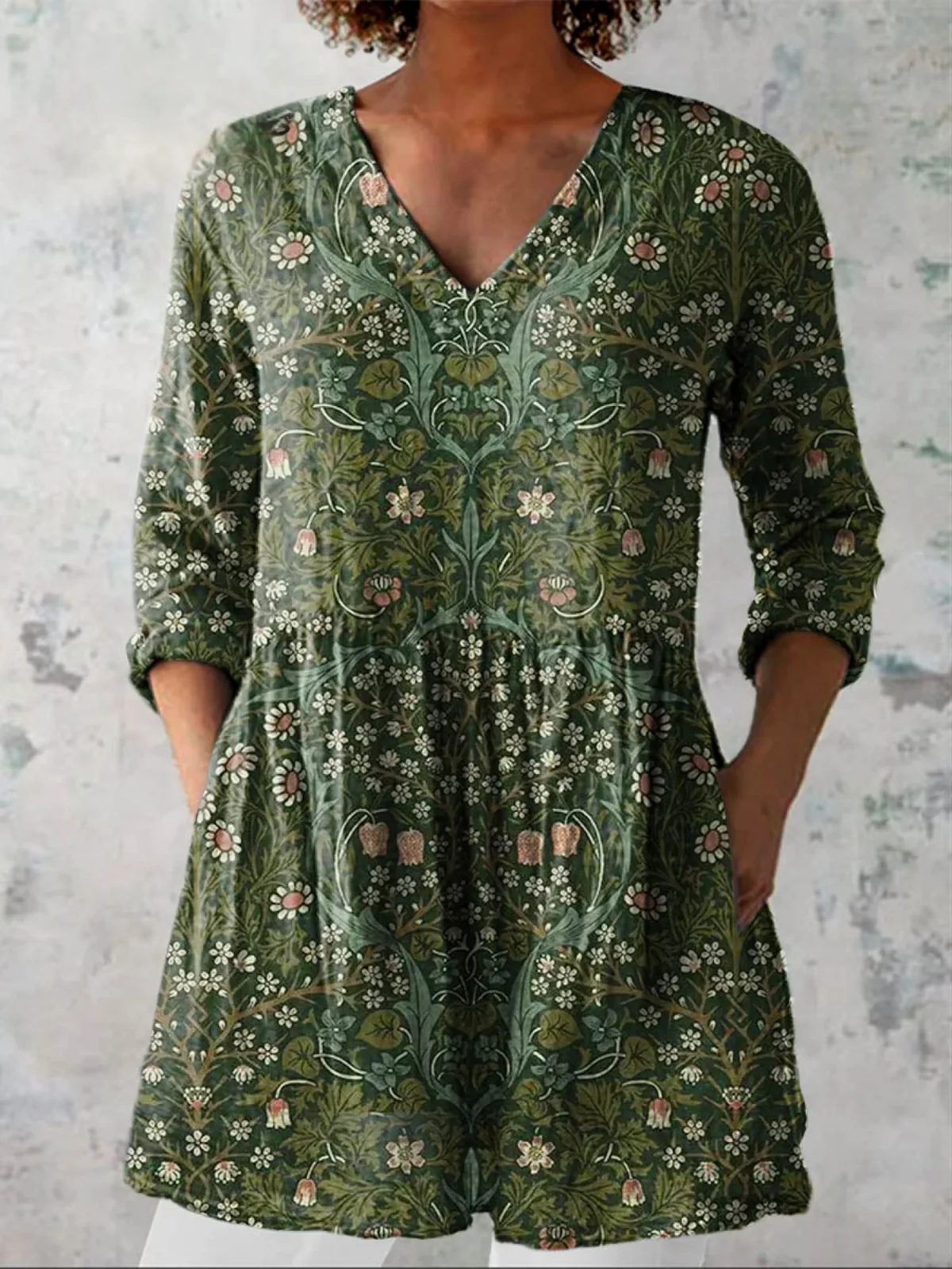 Julie Long Blouse with V-Neck - greatdealsin