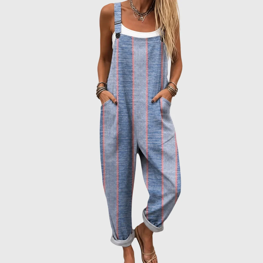 Classic Blue Striped Relaxed Overalls - greatdealsin