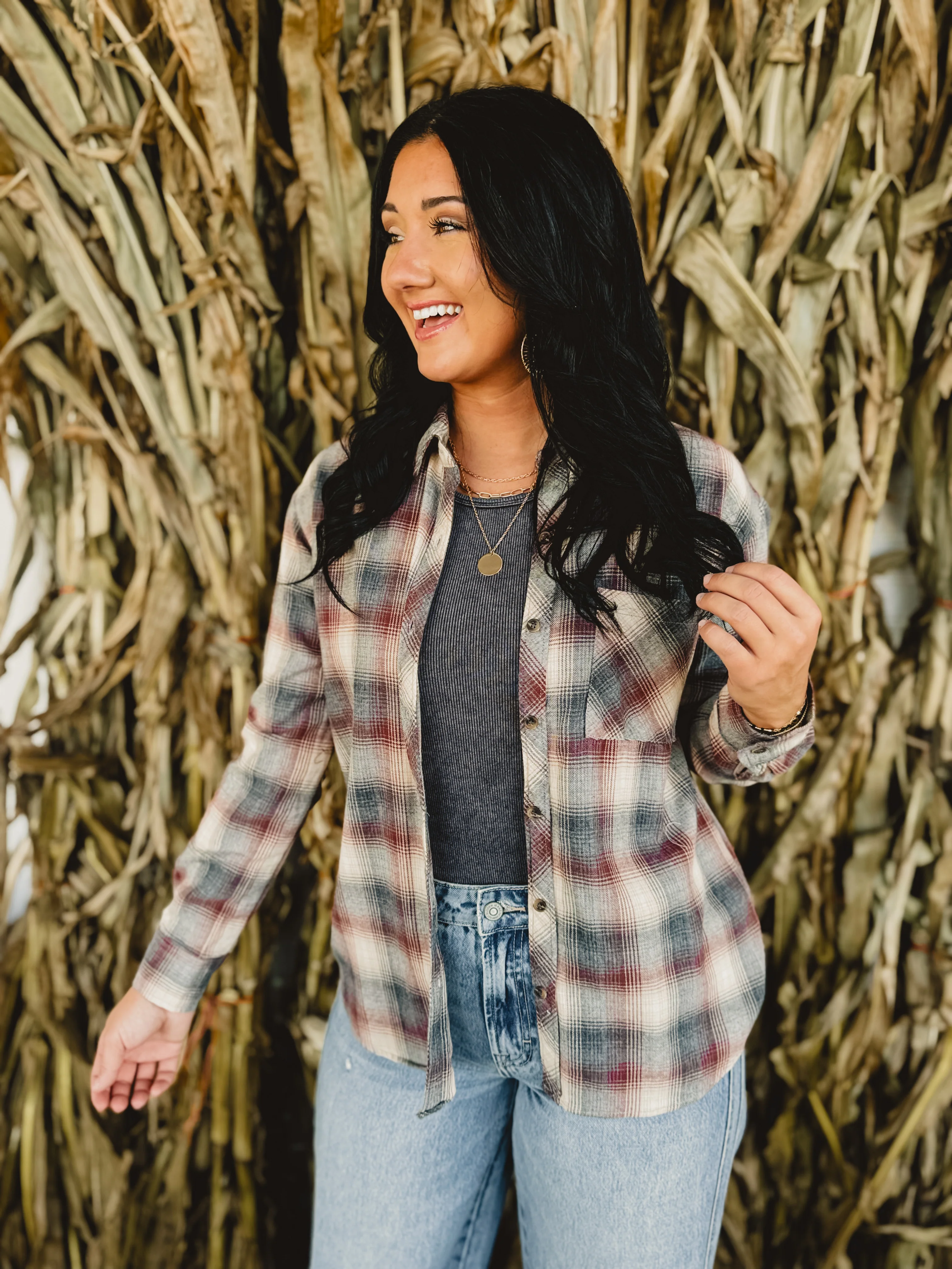 Plaid Button Up Flannel - Grey Multi
