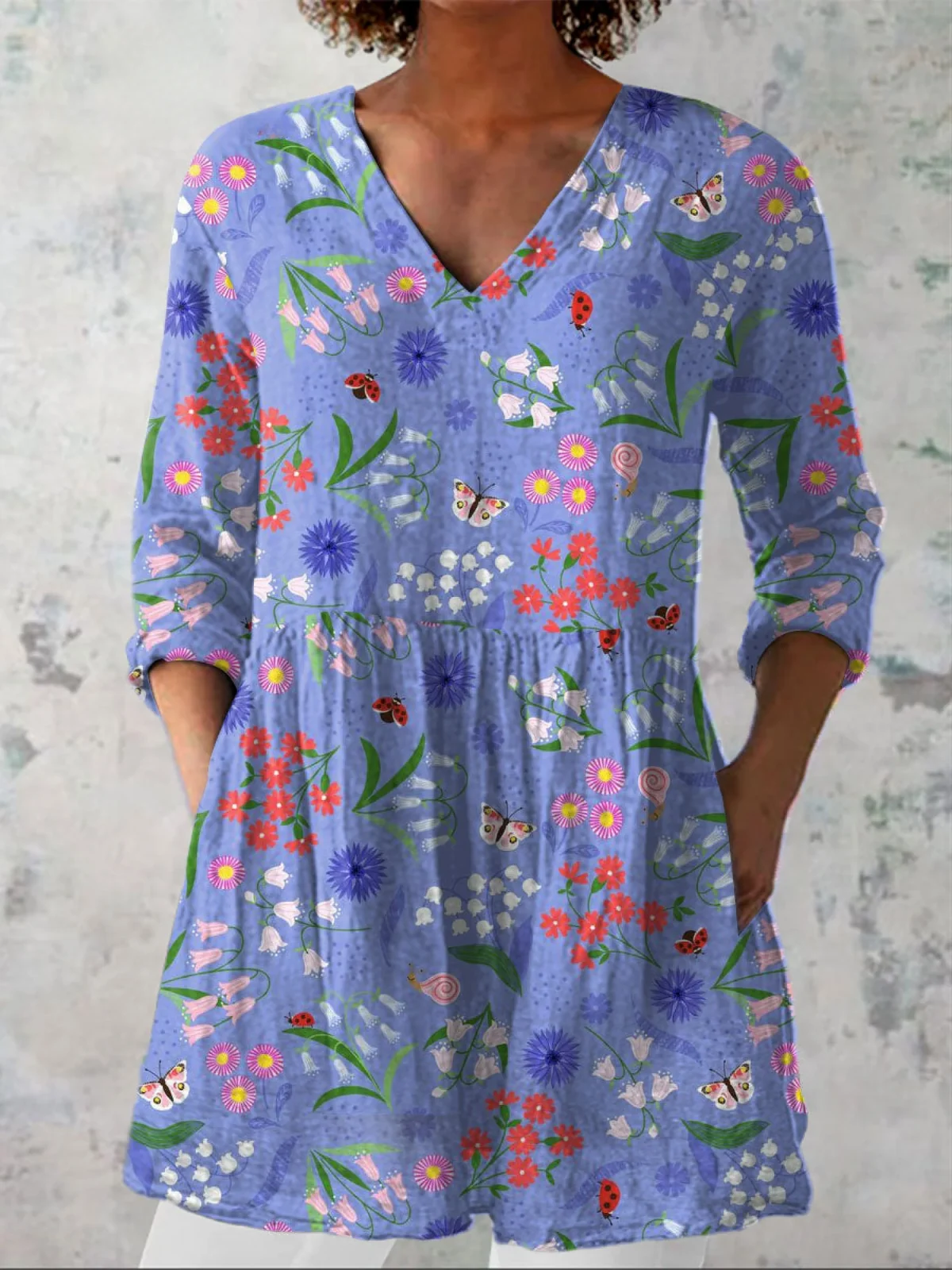 Aline Long Blouse with V-Neck - greatdealsin