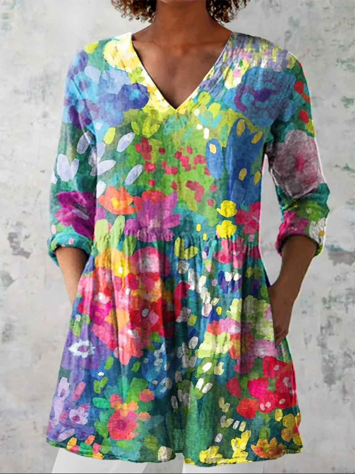 Maelle Long Blouse with V-Neck - greatdealsin