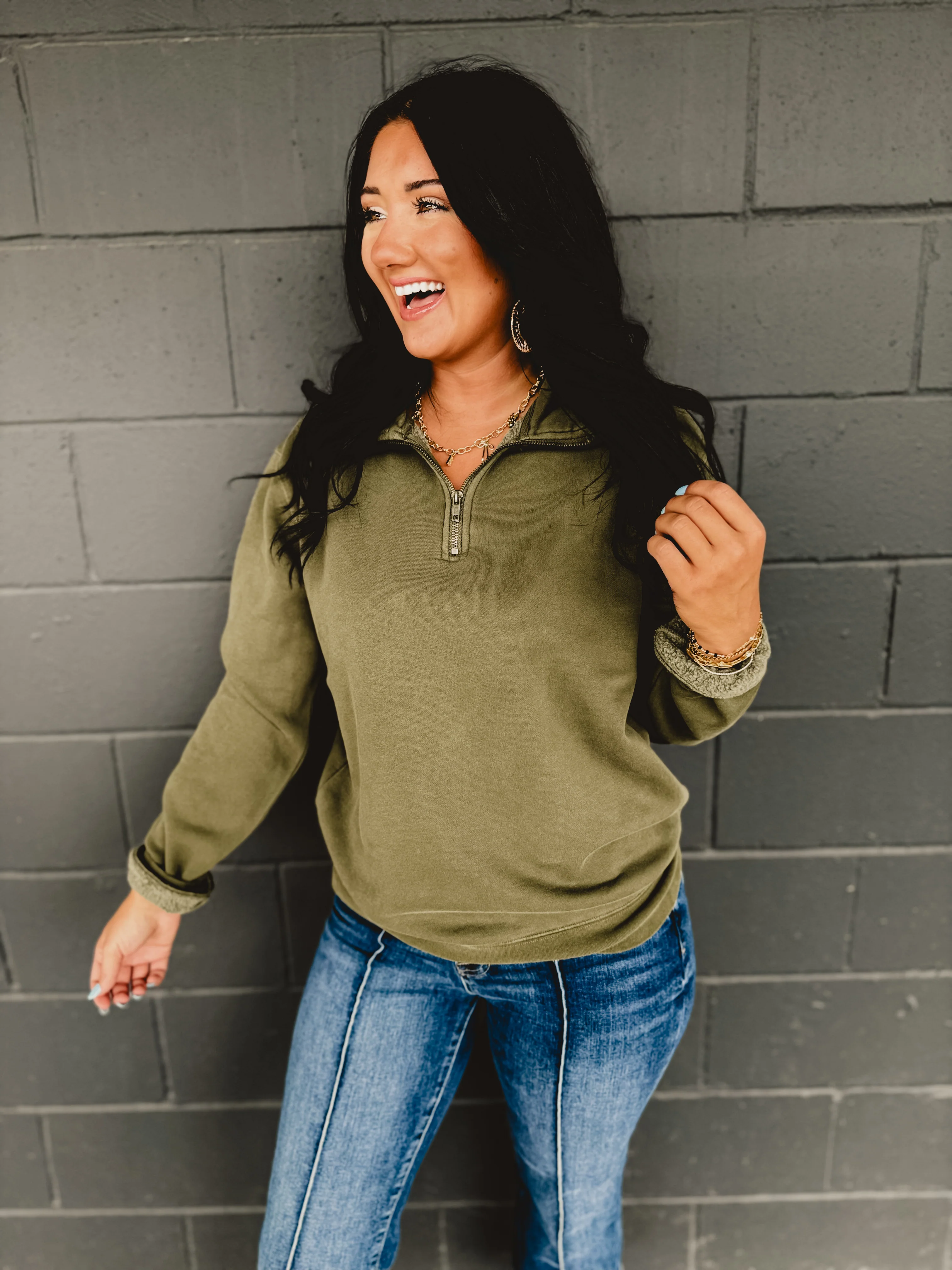 Pigment-Dyed Quarter Zip Pullover - Pigment Green