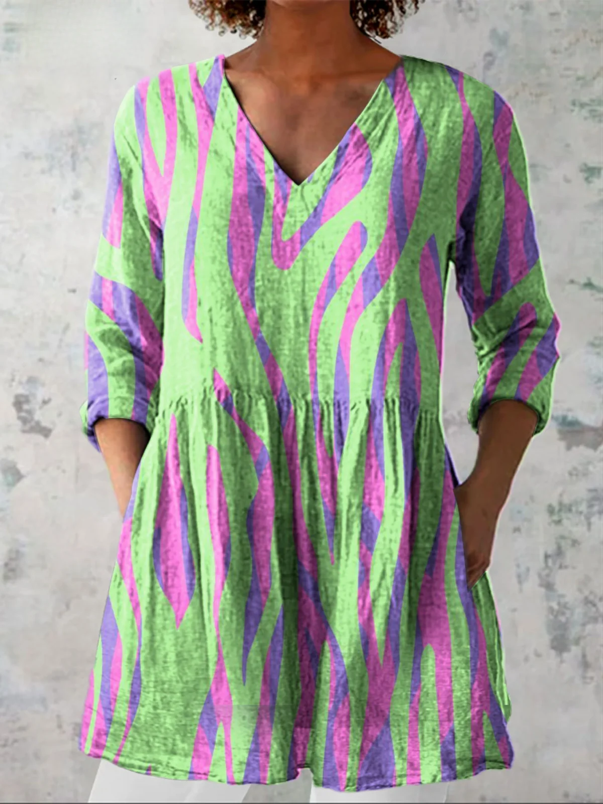 Oceane Long Blouse with V-Neck - greatdealsin