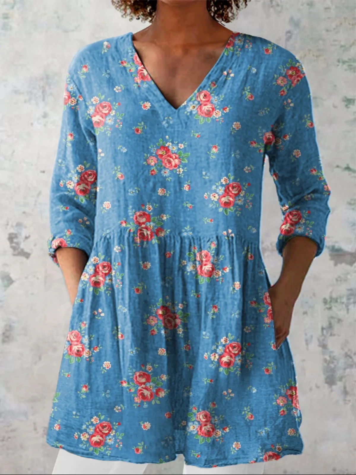 Melanie Long Blouse with V-Neck - greatdealsin