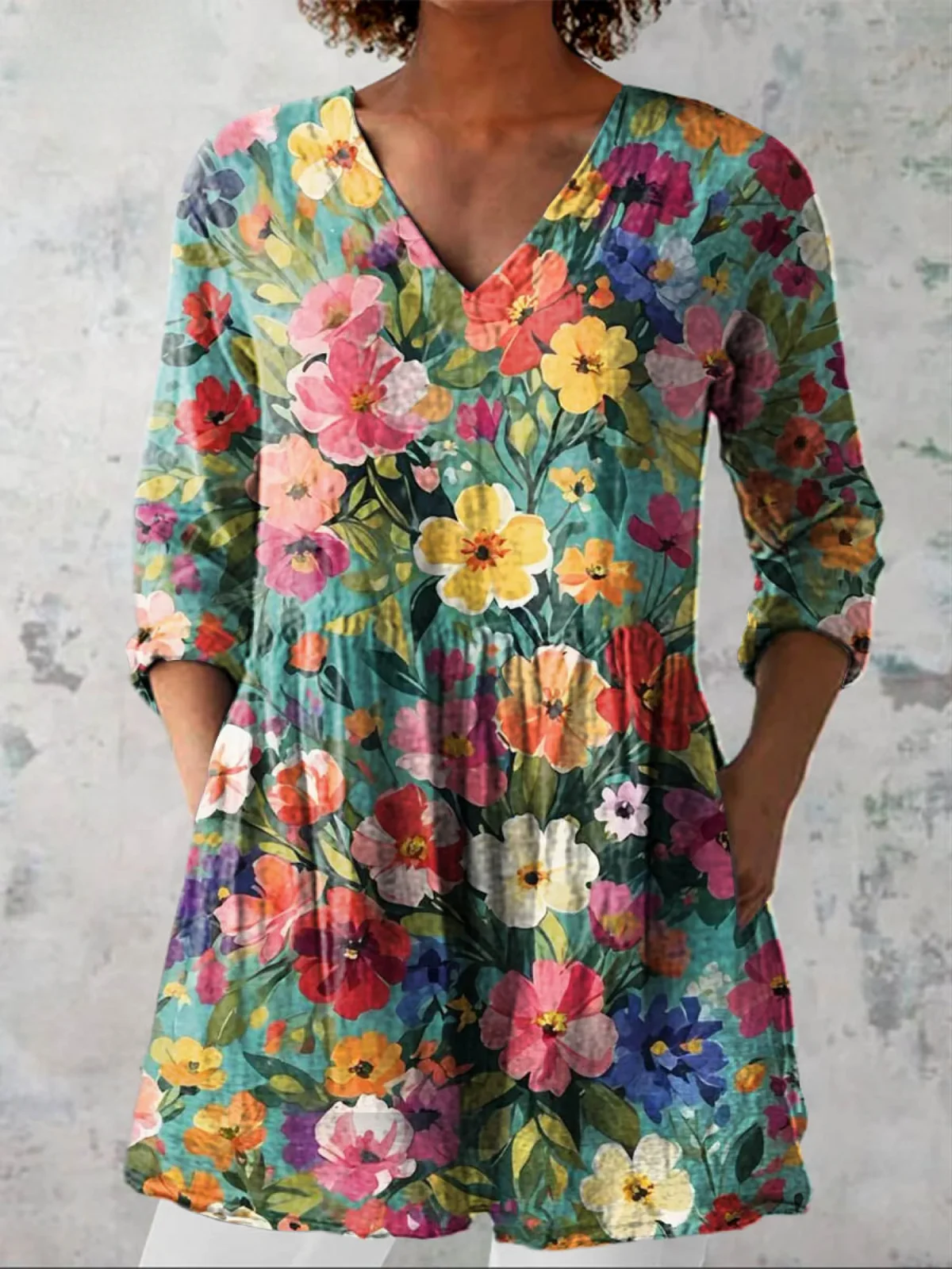 Nora Long Blouse with V-Neck - greatdealsin