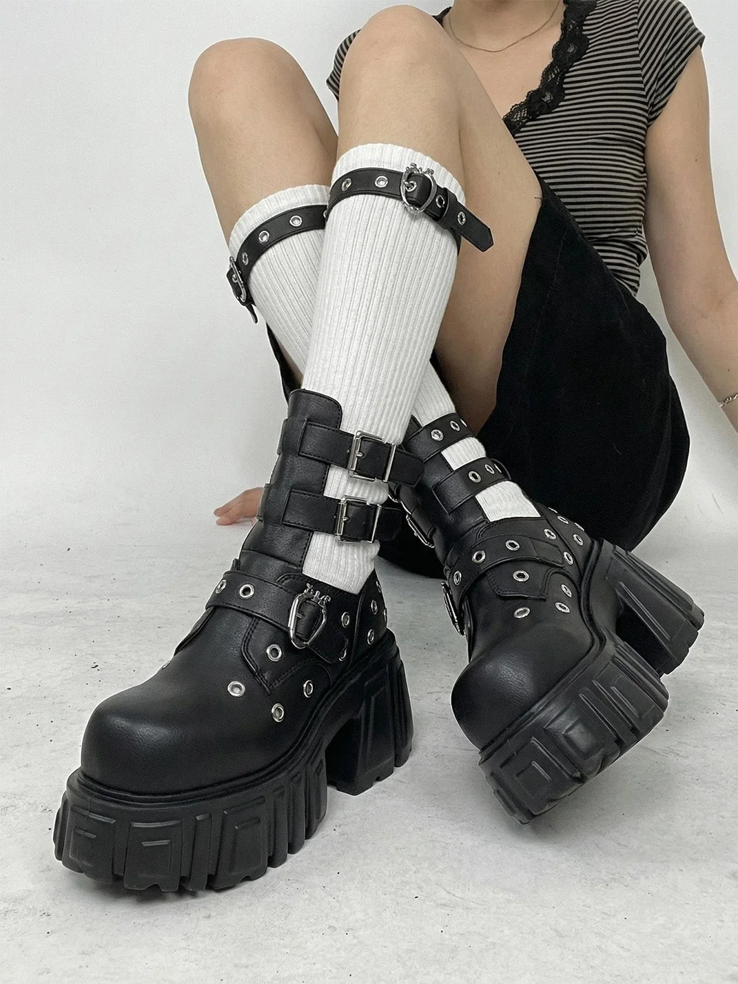 Triple-Strap Cutout Platform Ankle Boots - greatdealsin
