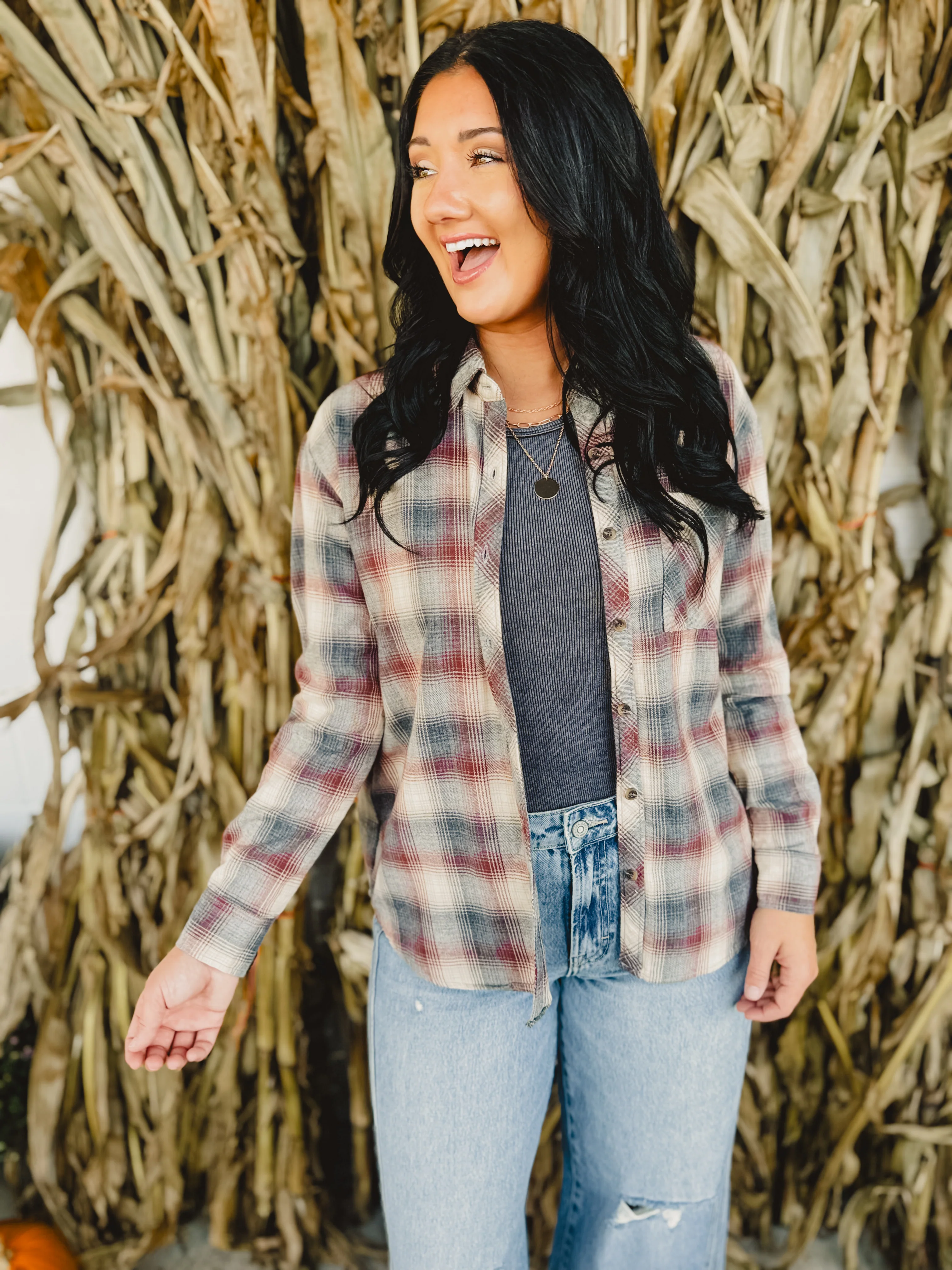 Plaid Button Up Flannel - Grey Multi