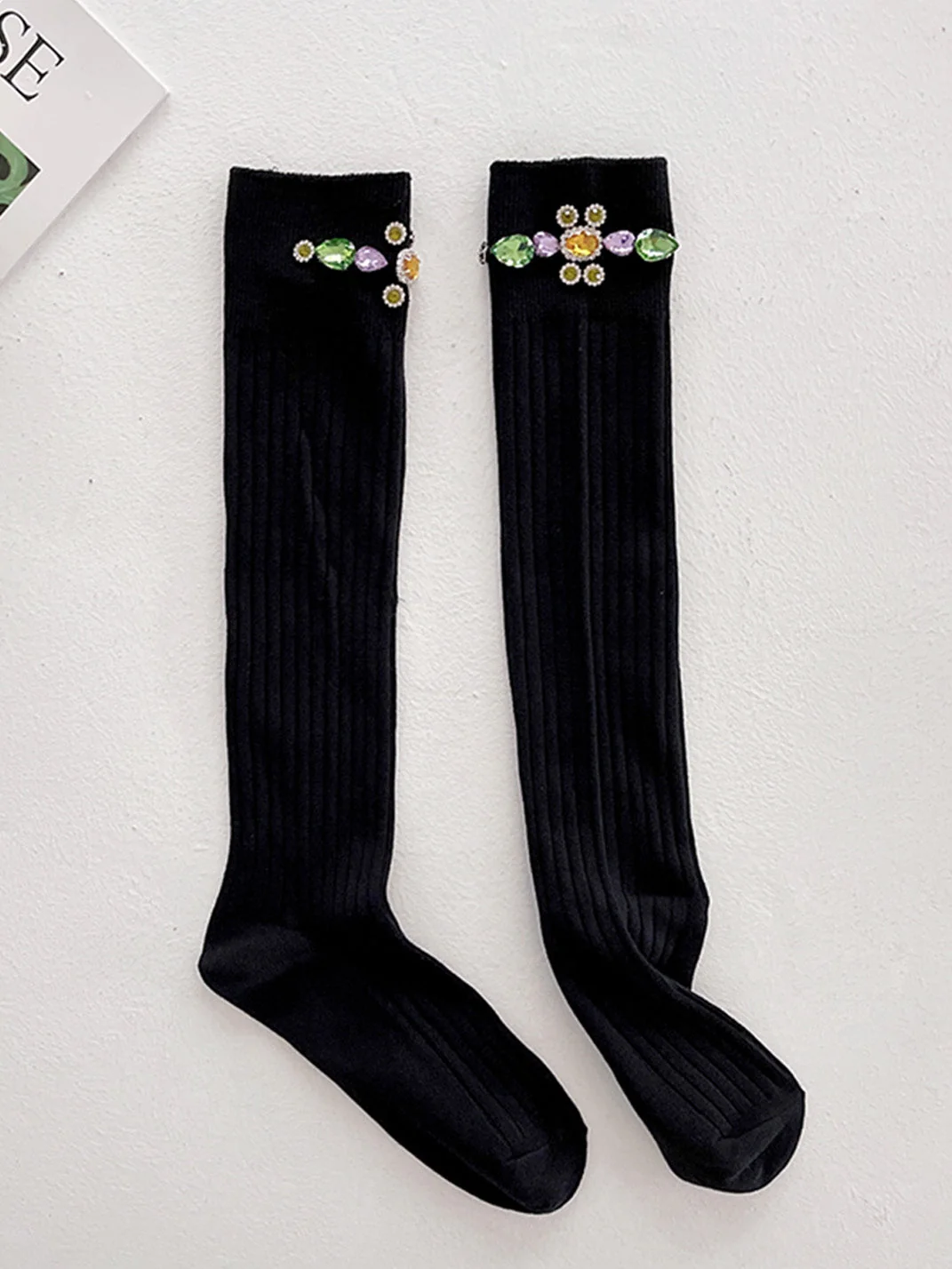 Rhinestone-Embellished Sheer Calf Socks - greatdealsin