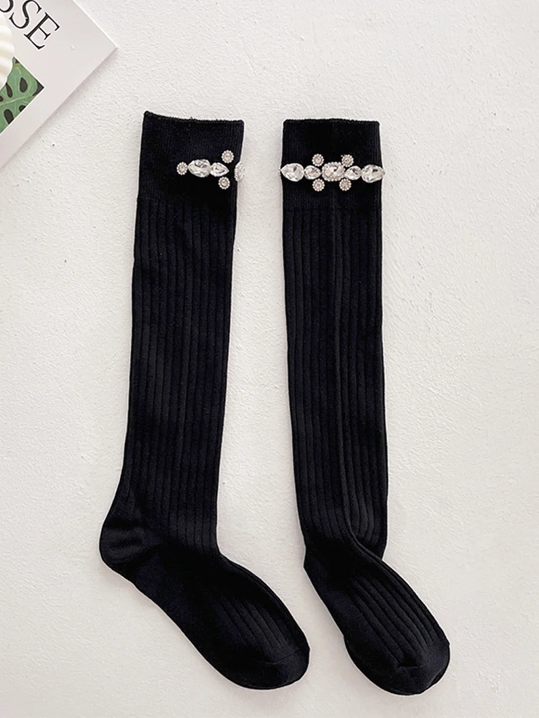 Rhinestone-Embellished Sheer Calf Socks - greatdealsin