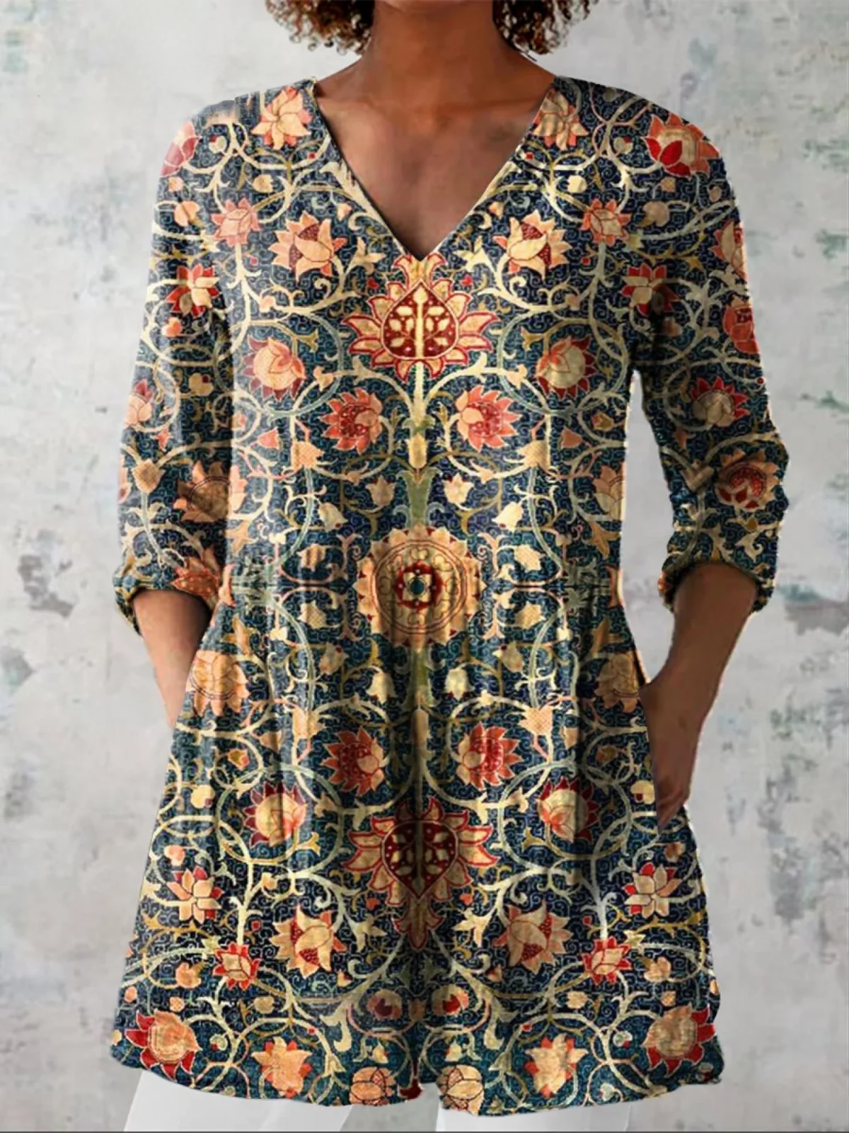 Celine Long Blouse with V-Neck - greatdealsin