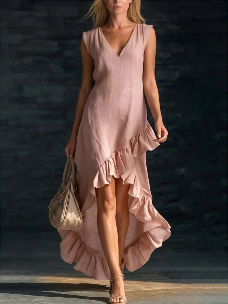 ROWAN Sleeveless Maxi Dress with Ruffle Hem - greatdealsin