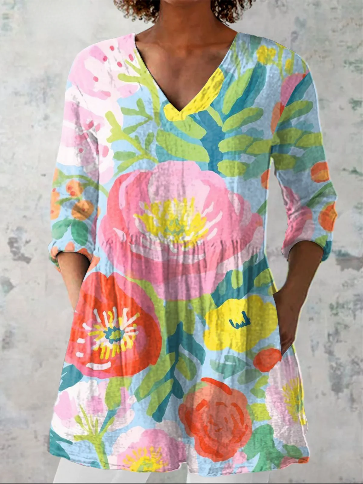 Helene Long Blouse with V-Neck - greatdealsin