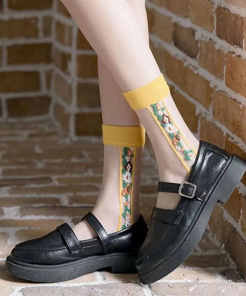 Summer Thin Transparent Retro Embroidery Mid Length Socks - greatdealsin