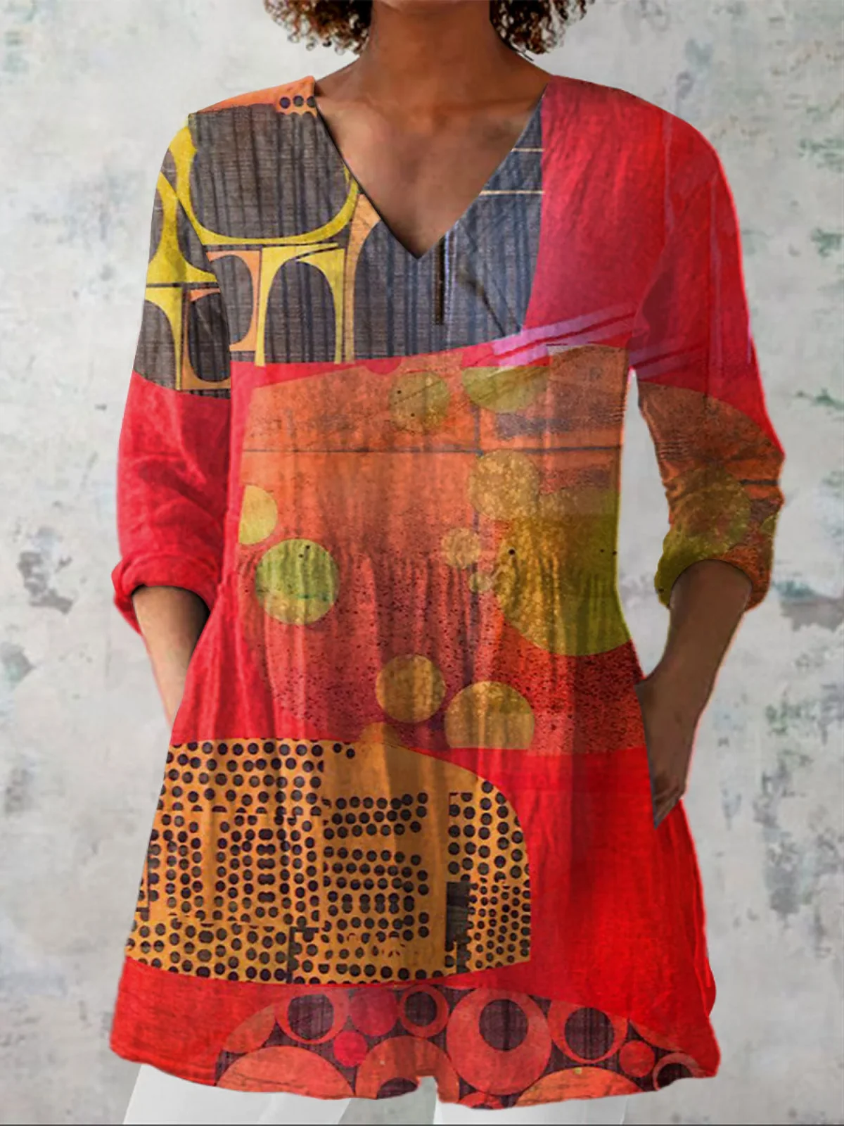 Lucie Long Blouse with V-Neck - greatdealsin