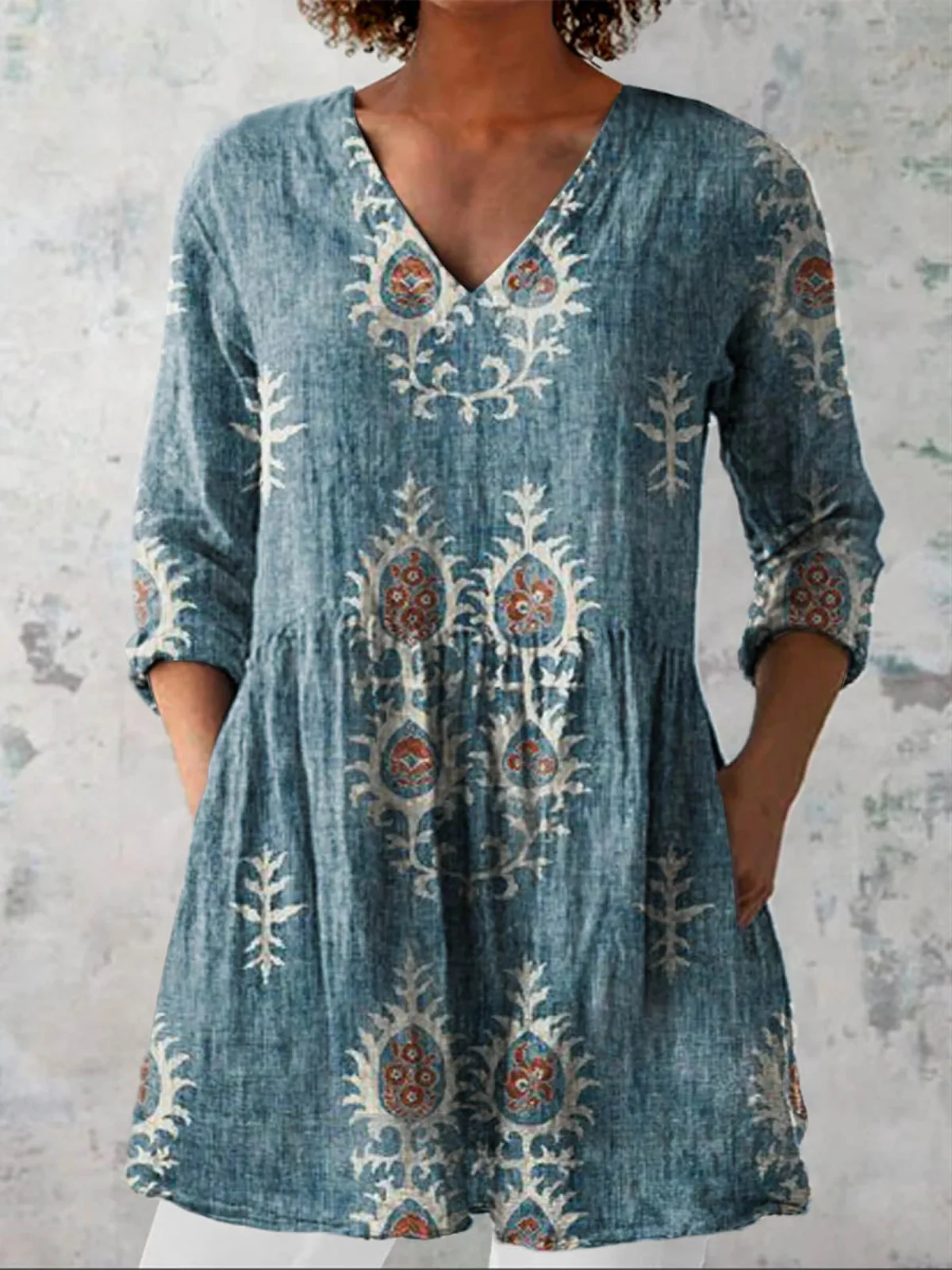Elise Long Blouse with V-Neck - greatdealsin