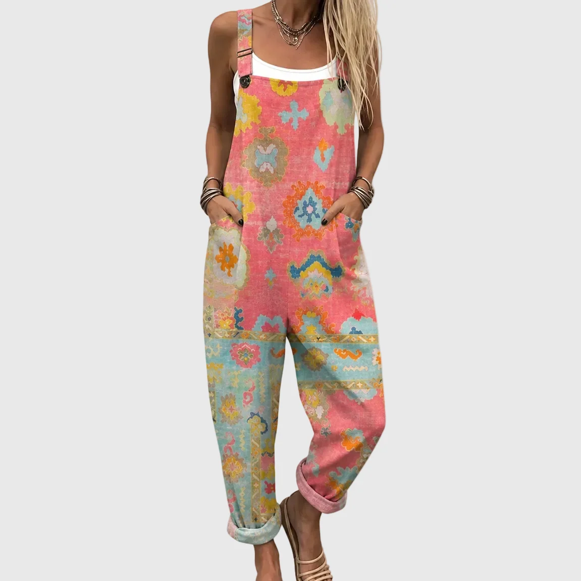 Relaxed Jumpsuit with Soft Mosaic Pattern - greatdealsin