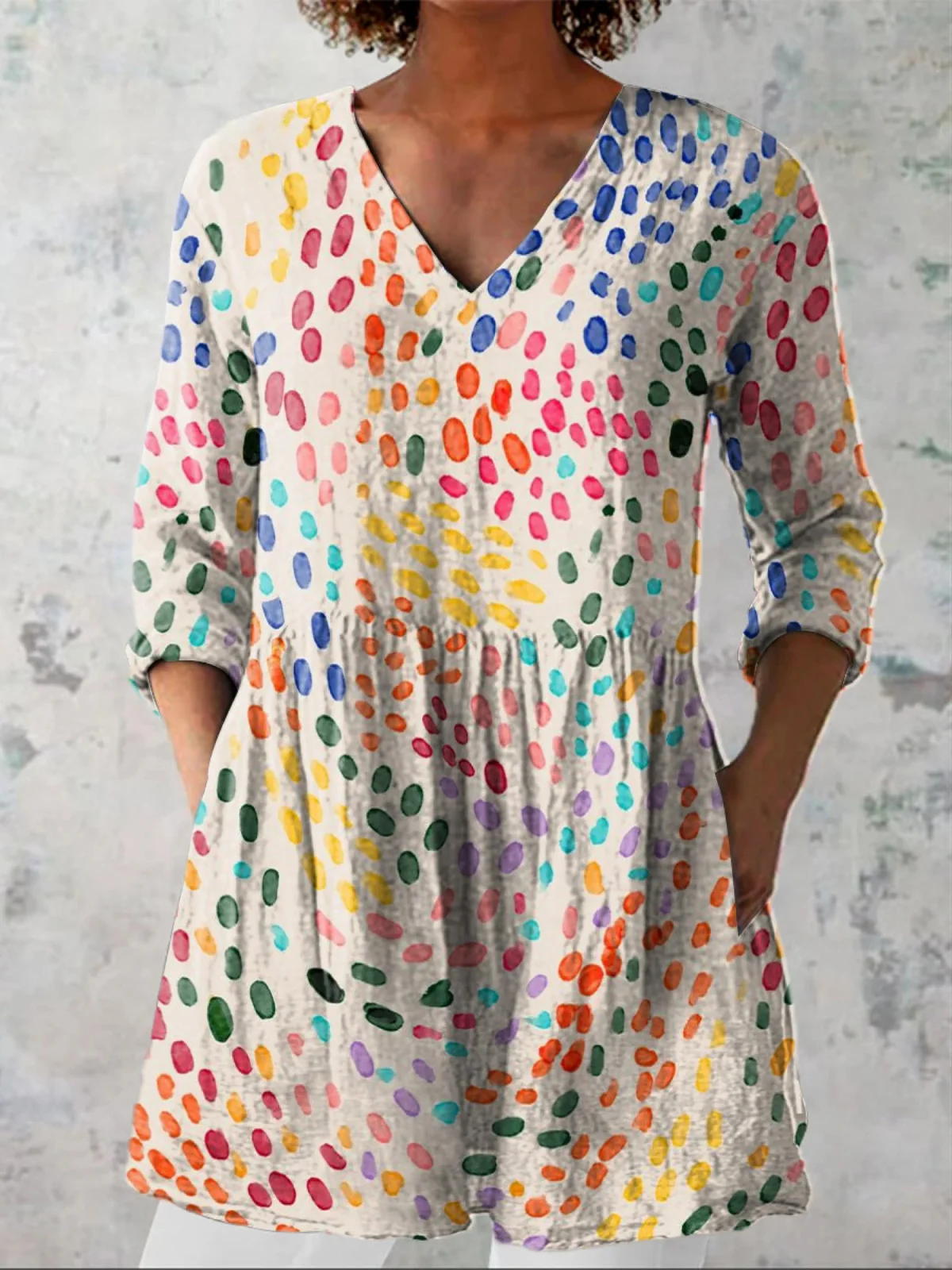 Pauline Long Blouse with V-Neck - greatdealsin
