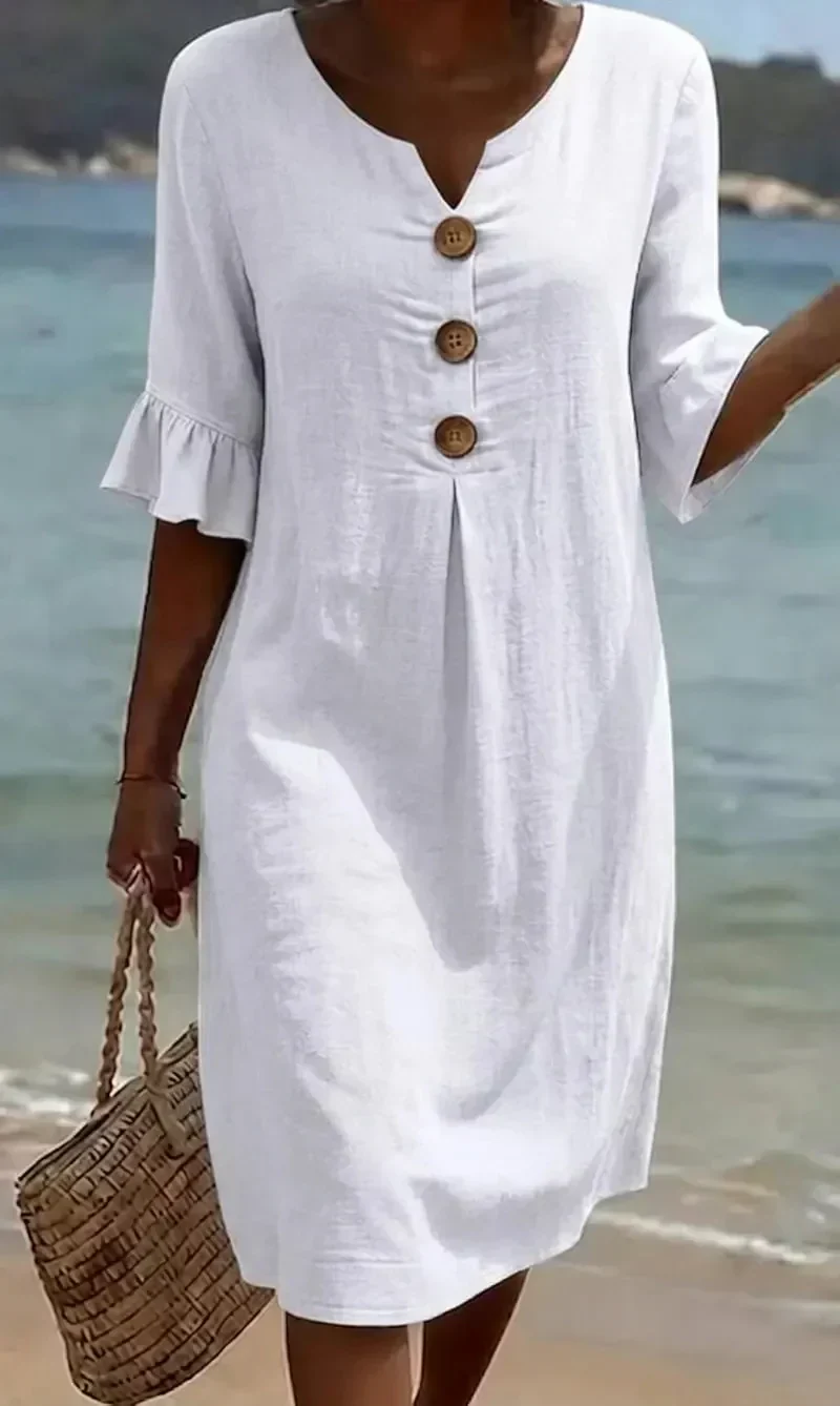 Naomi Linen Shift Dress with Puff Sleeves - greatdealsin