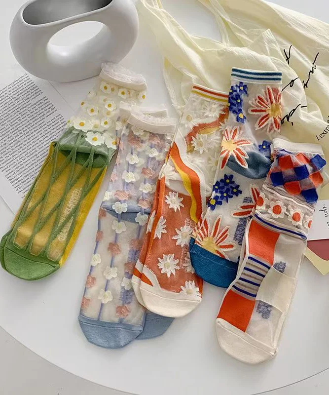 Spring Summer Transparent Thin Cute Japanese Cotton Bottom Crew Socks - greatdealsin