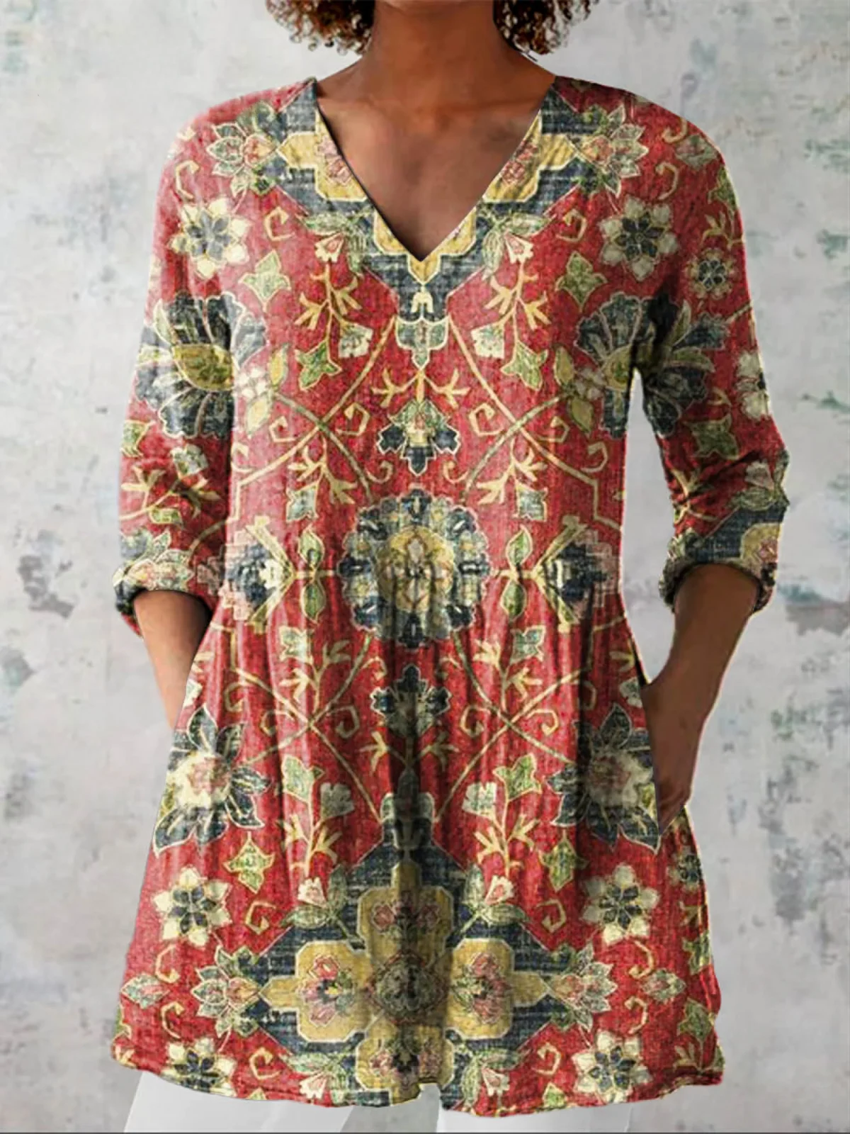Lea Long Blouse with V-Neck - greatdealsin