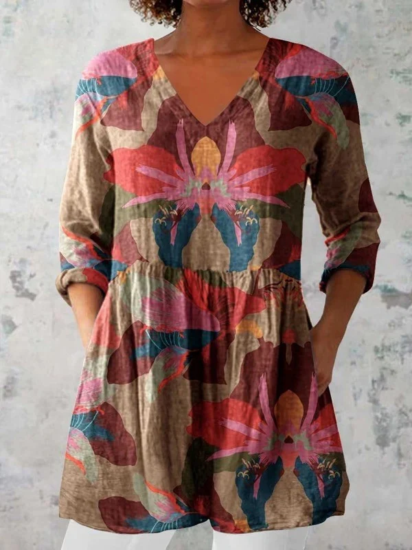 Sarah Long Blouse with V-Neck - greatdealsin