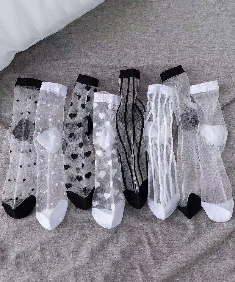 Summer Thin Jacquard Transparent Mesh Mid Length Socks - greatdealsin