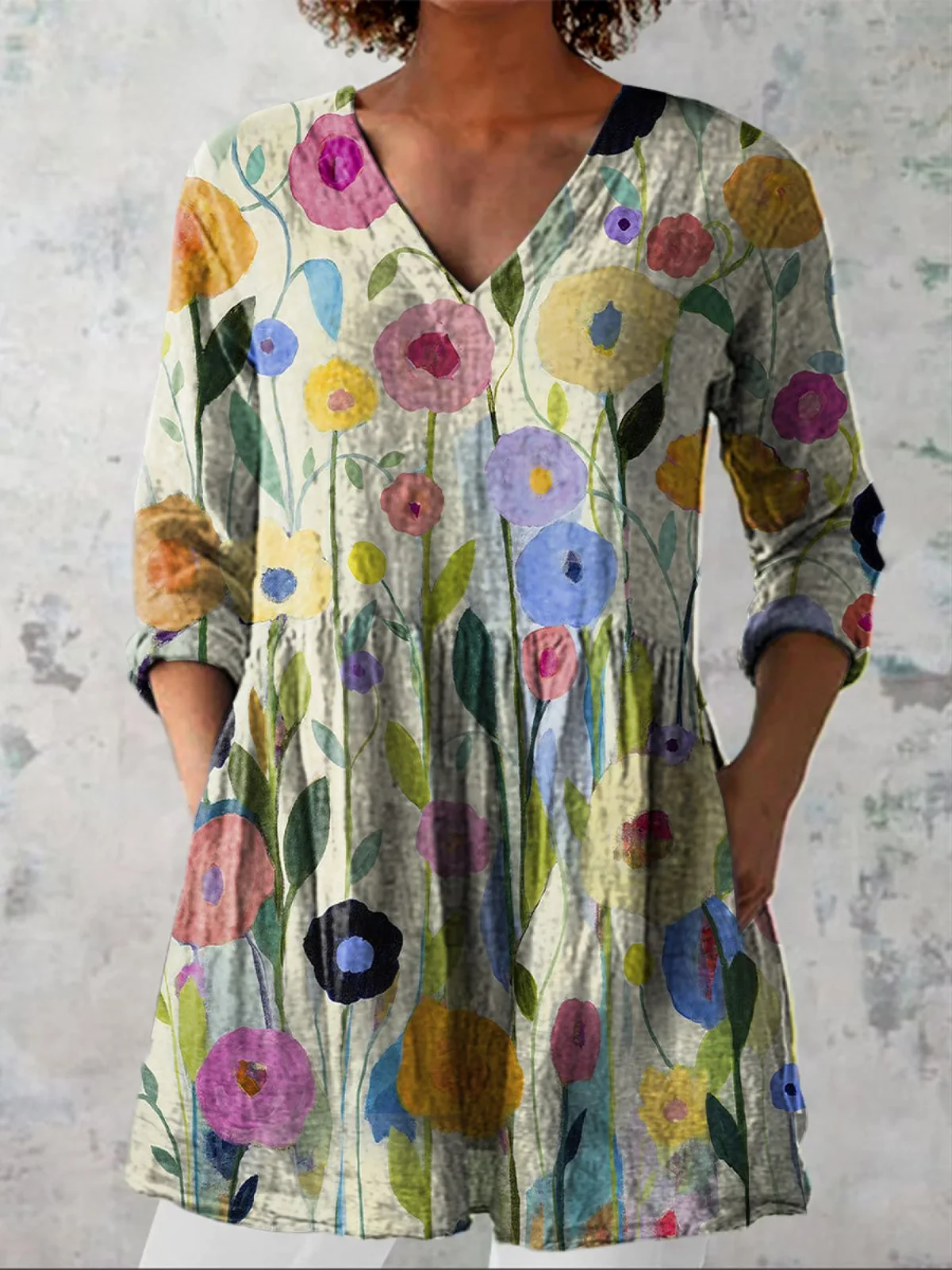 Louise Long Blouse with V-Neck - greatdealsin