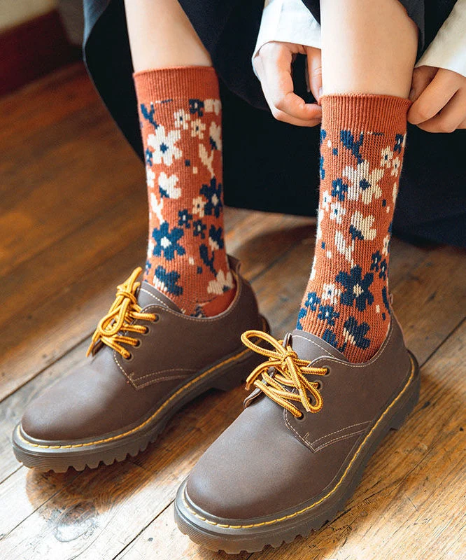 Retro Flowre Print Warm Cotton Crew Socks - greatdealsin