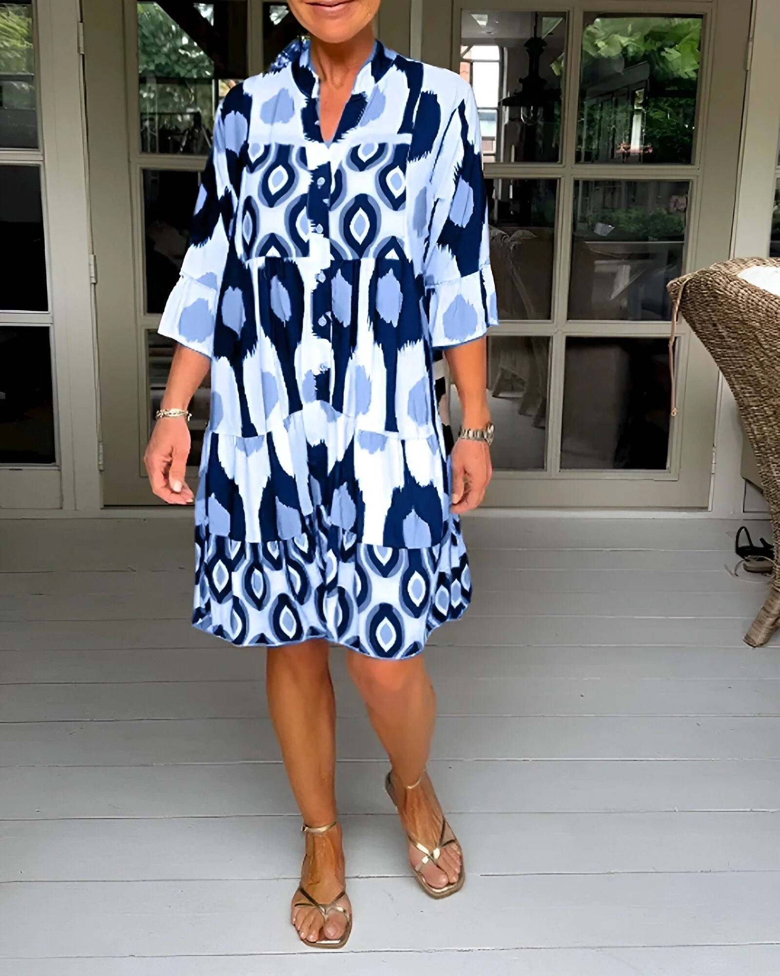 Parker Geometric Tiered Midi Dress - greatdealsin