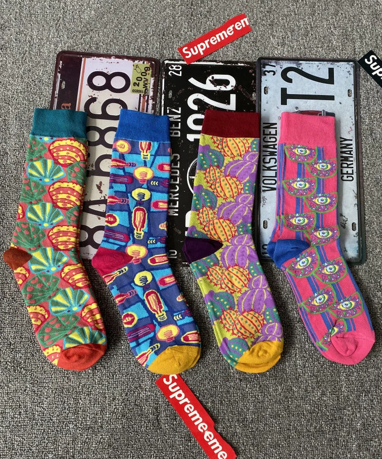 Original Design Cartoon Jacquard Cotton Mid Calf Socks - greatdealsin