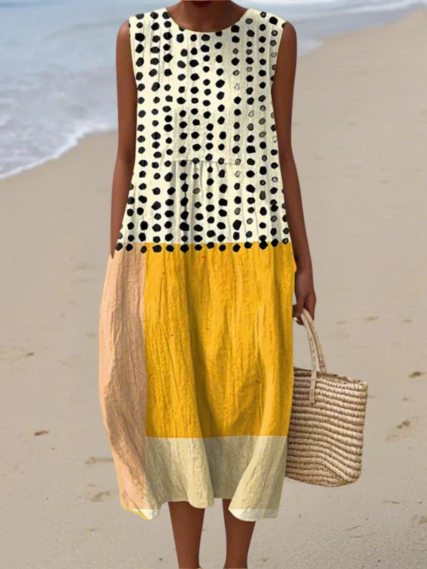 Leah Polka Colorblock Midi Dress - greatdealsin