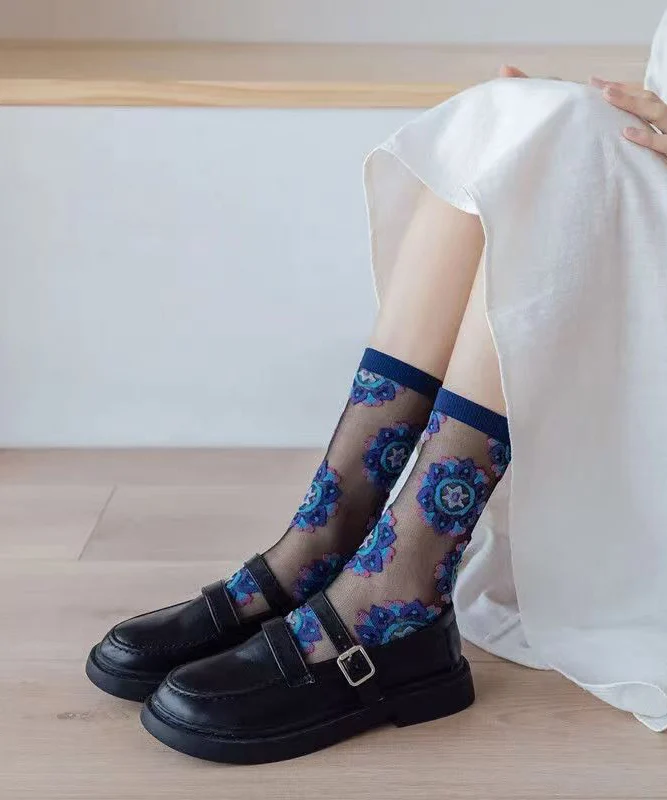 Chic Jacquard Sheer Mesh Mid Calf Socks - greatdealsin