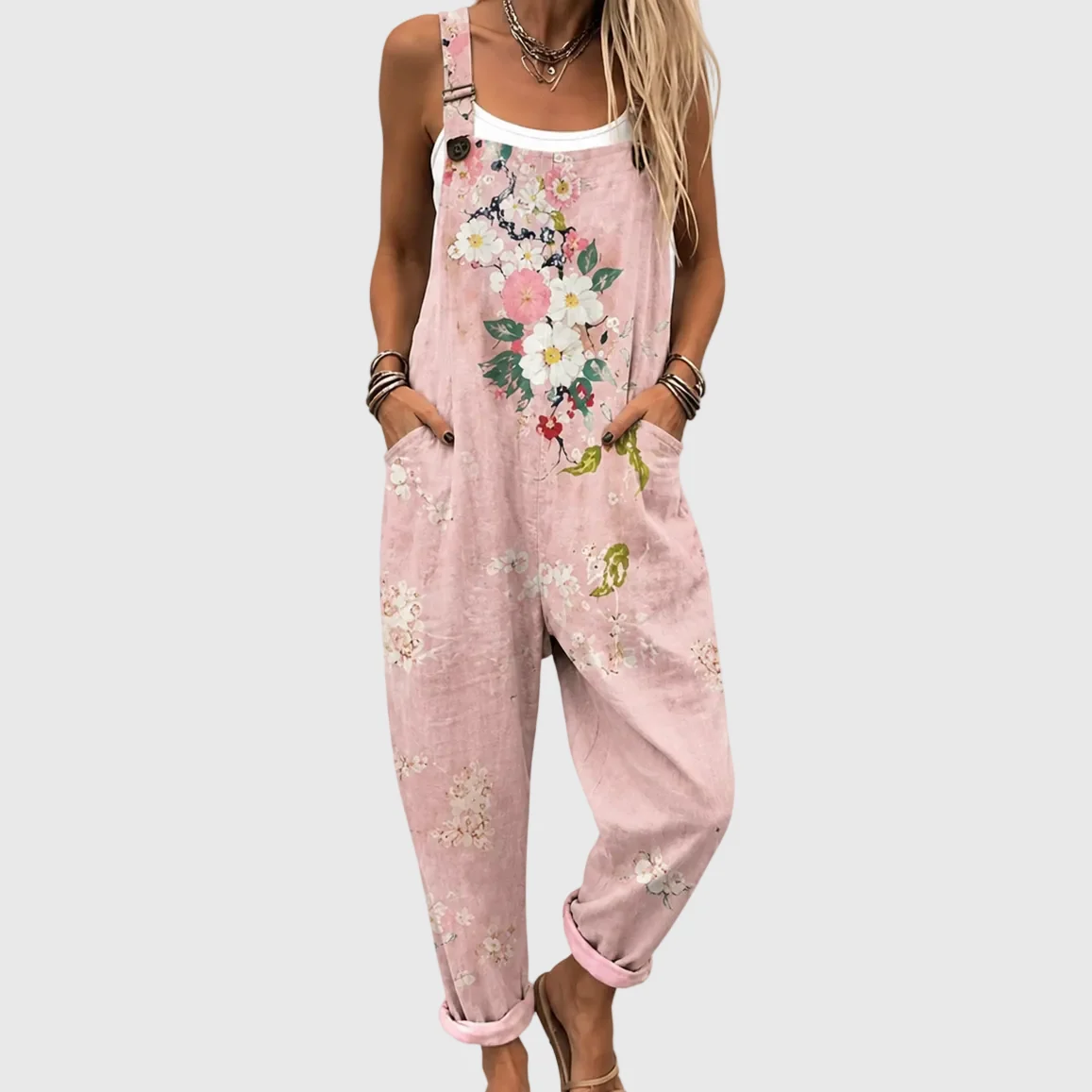 Pink Floral Overalls with Soft Comfort - greatdealsin