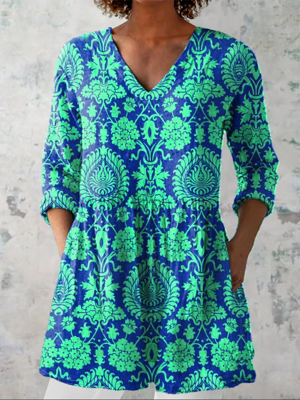 Ines Long Blouse with V-Neck - greatdealsin