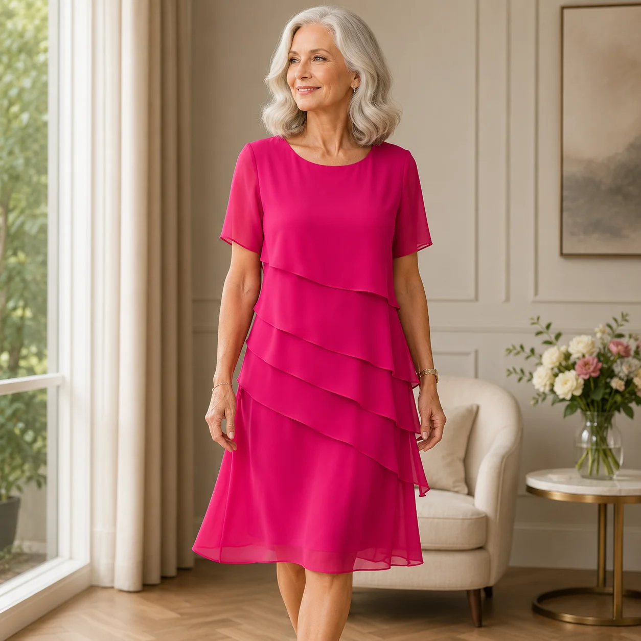 Linda Elegant Comfort Ruffle Dress - greatdealsin