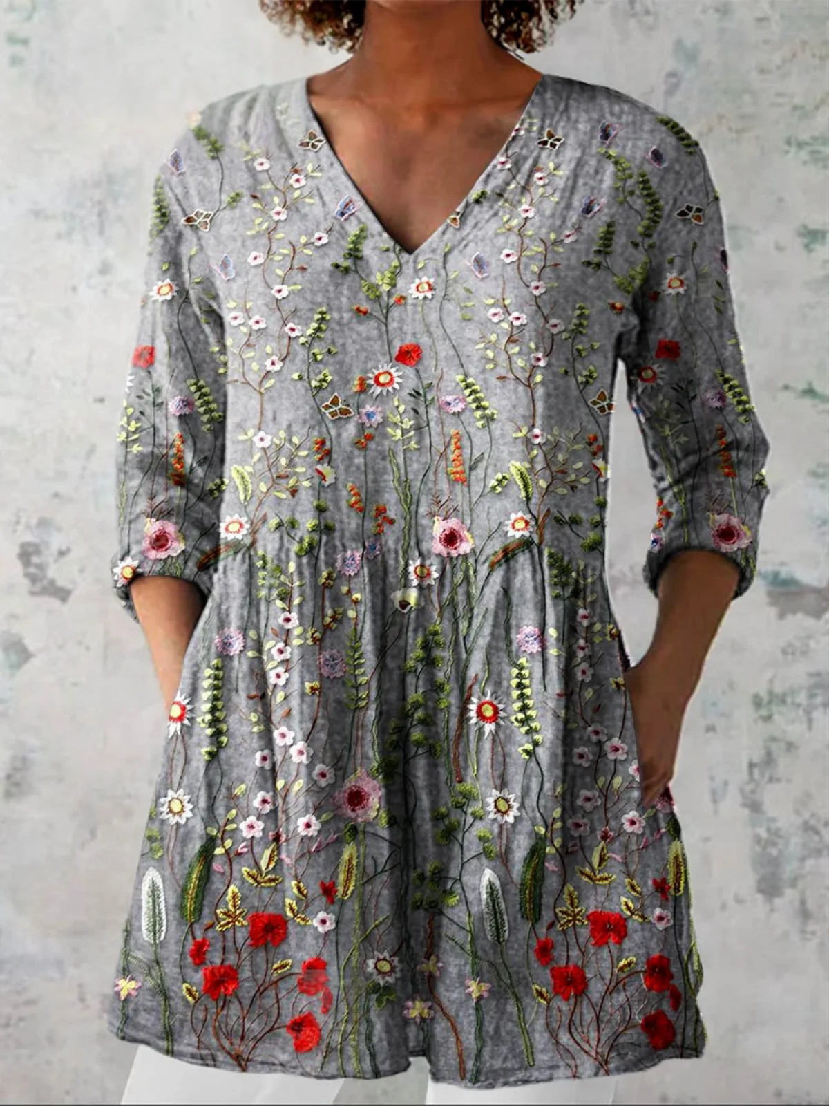 Amelie Long Blouse with V-Neck - greatdealsin