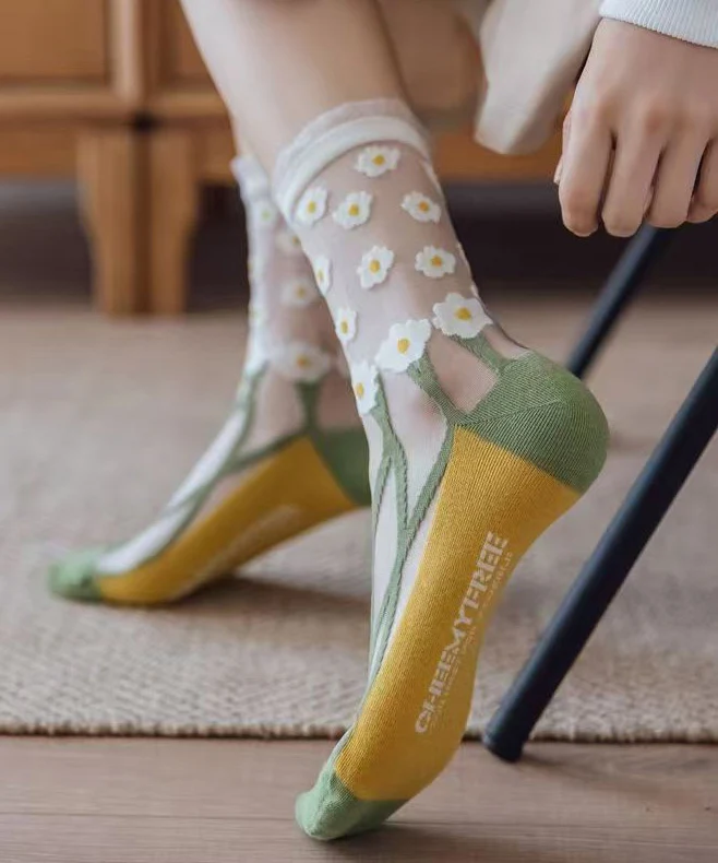 Spring Summer Transparent Thin Cute Japanese Cotton Bottom Crew Socks - greatdealsin