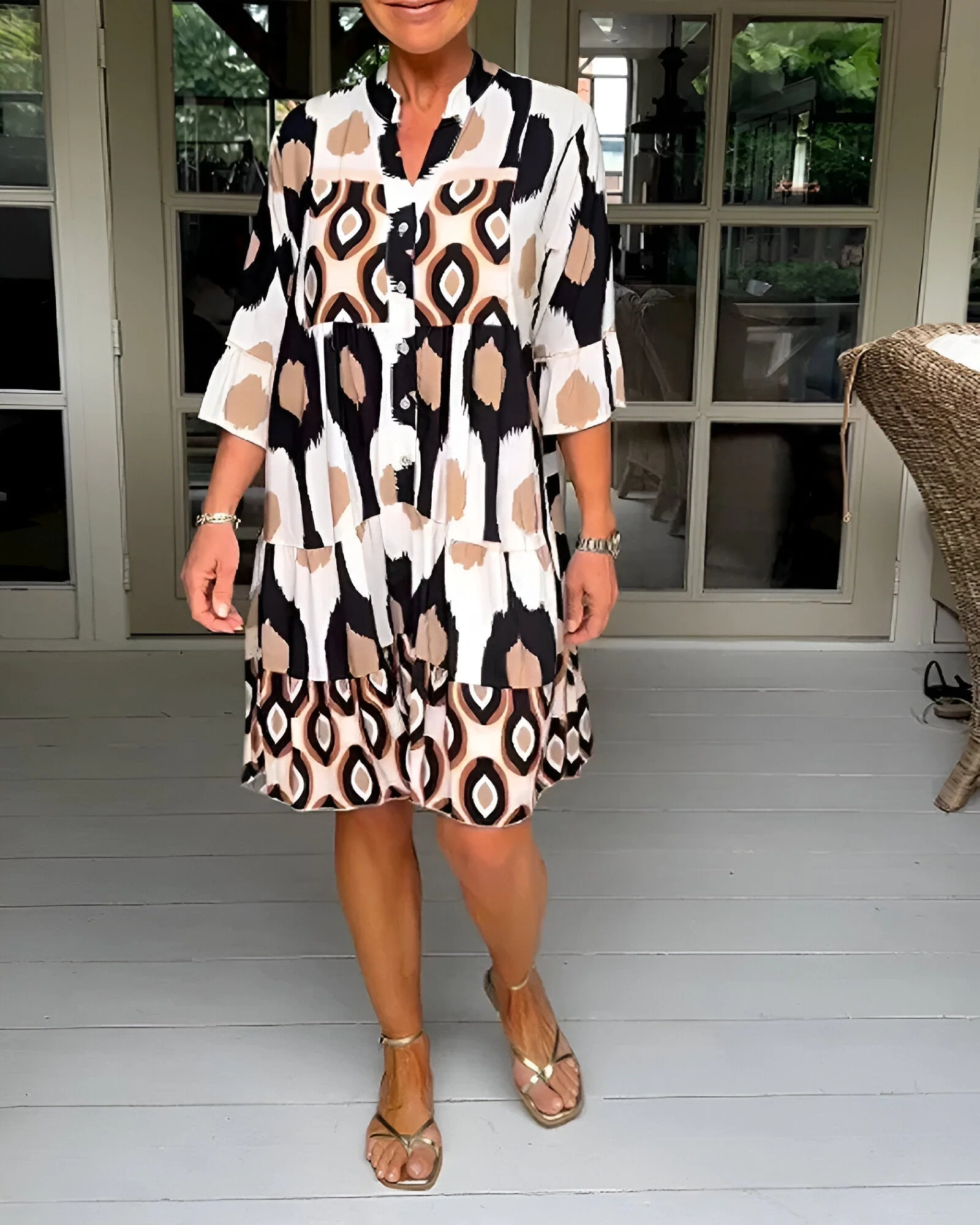 Parker Geometric Tiered Midi Dress - greatdealsin