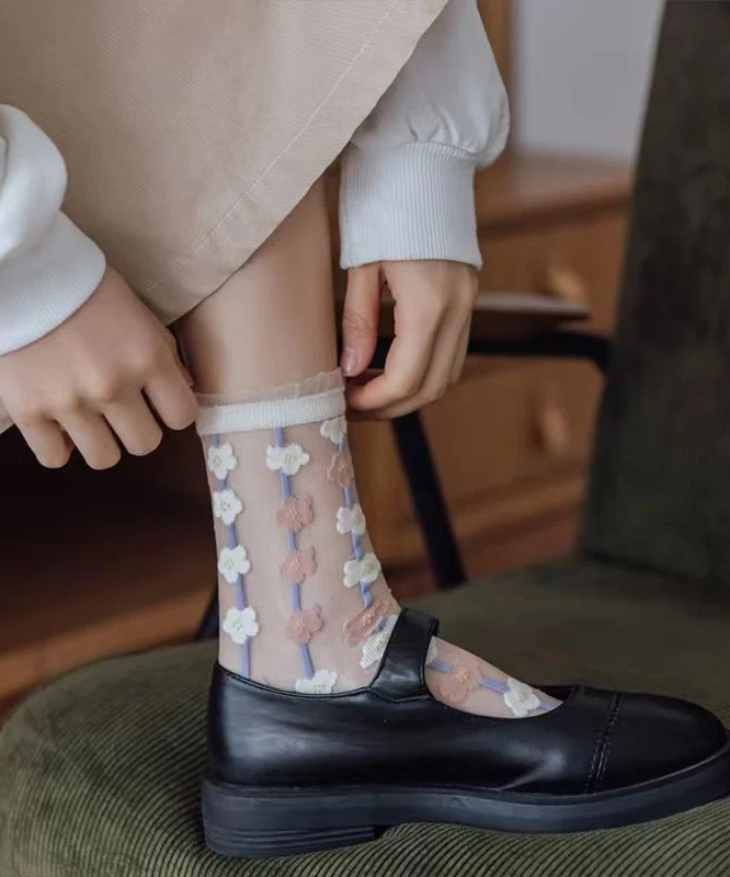Spring Summer Transparent Thin Cute Japanese Cotton Bottom Crew Socks - greatdealsin