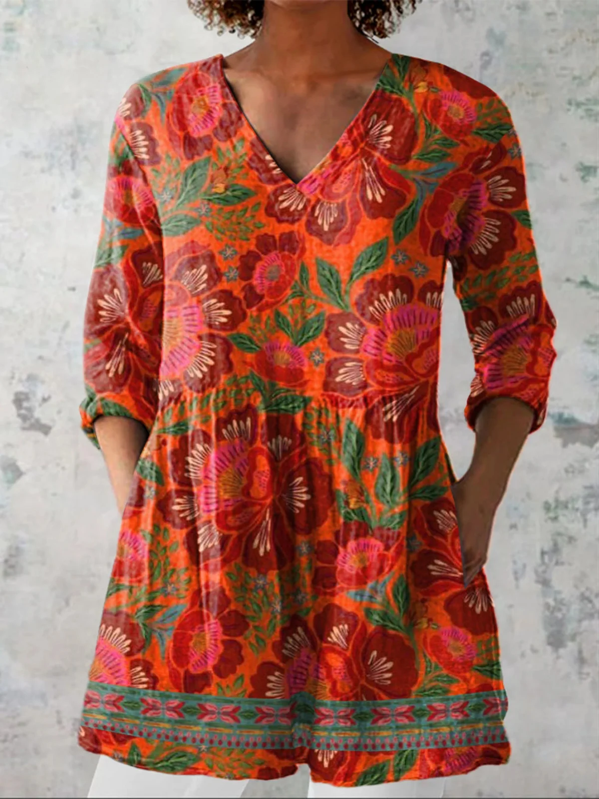 Marion Long Blouse with V-Neck - greatdealsin