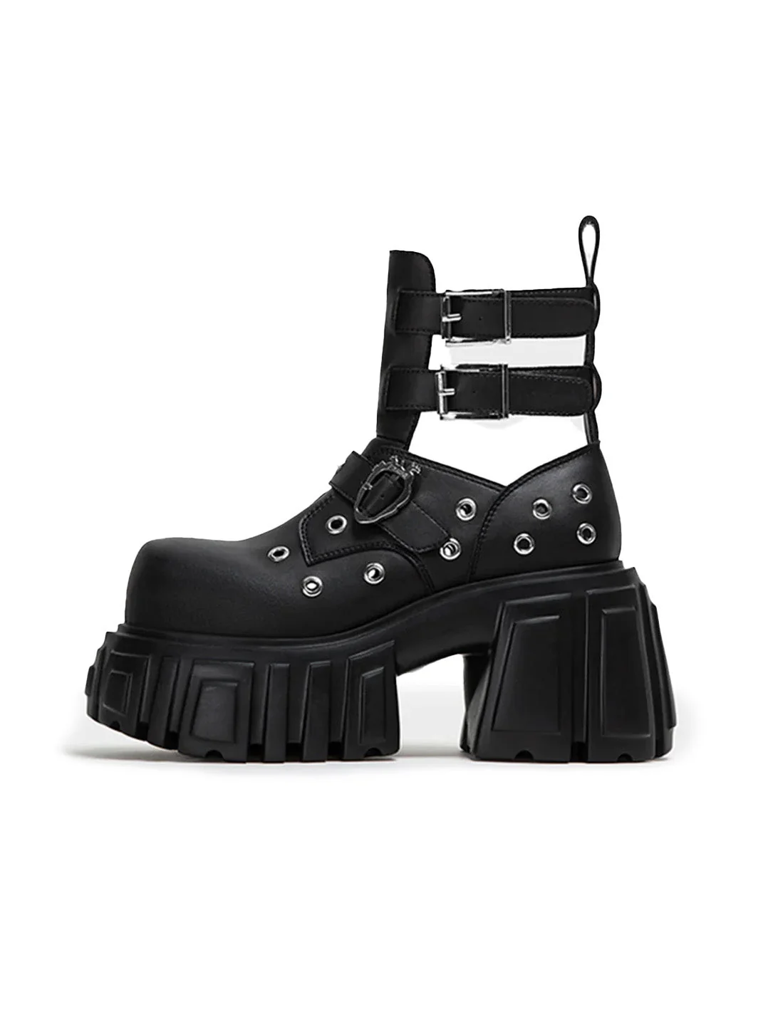 Triple-Strap Cutout Platform Ankle Boots - greatdealsin