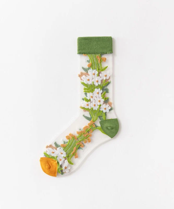 Chic Green Patchwork Sheer Mesh Ankle Socks - greatdealsin