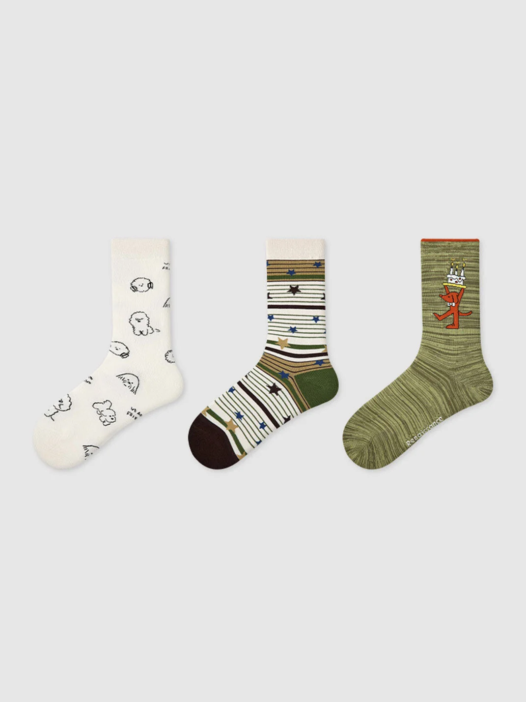3-Pack Women's Cartoon Stripe Mid-Calf Socks - greatdealsin