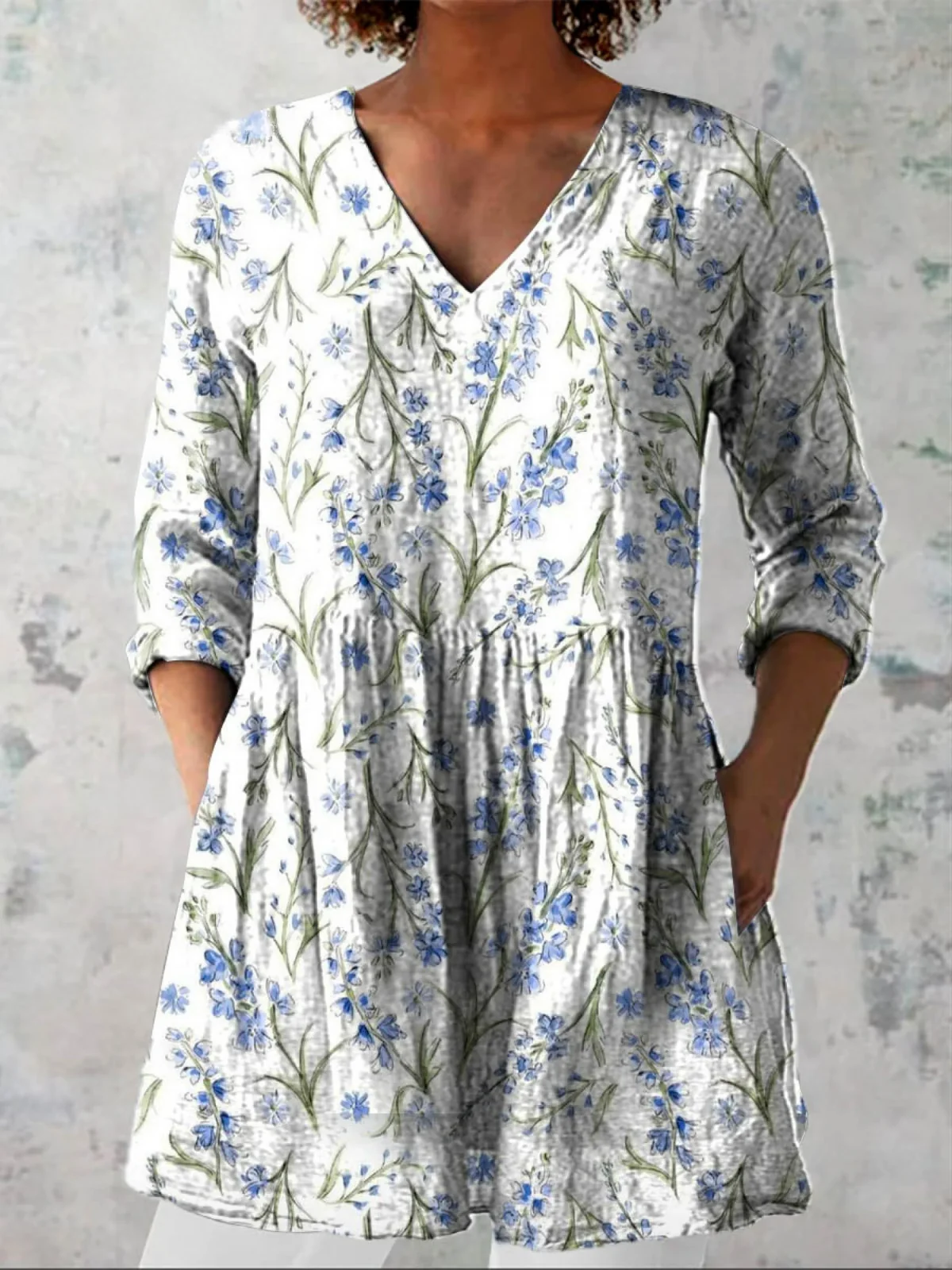 Jeanne Long Blouse with V-Neck - greatdealsin