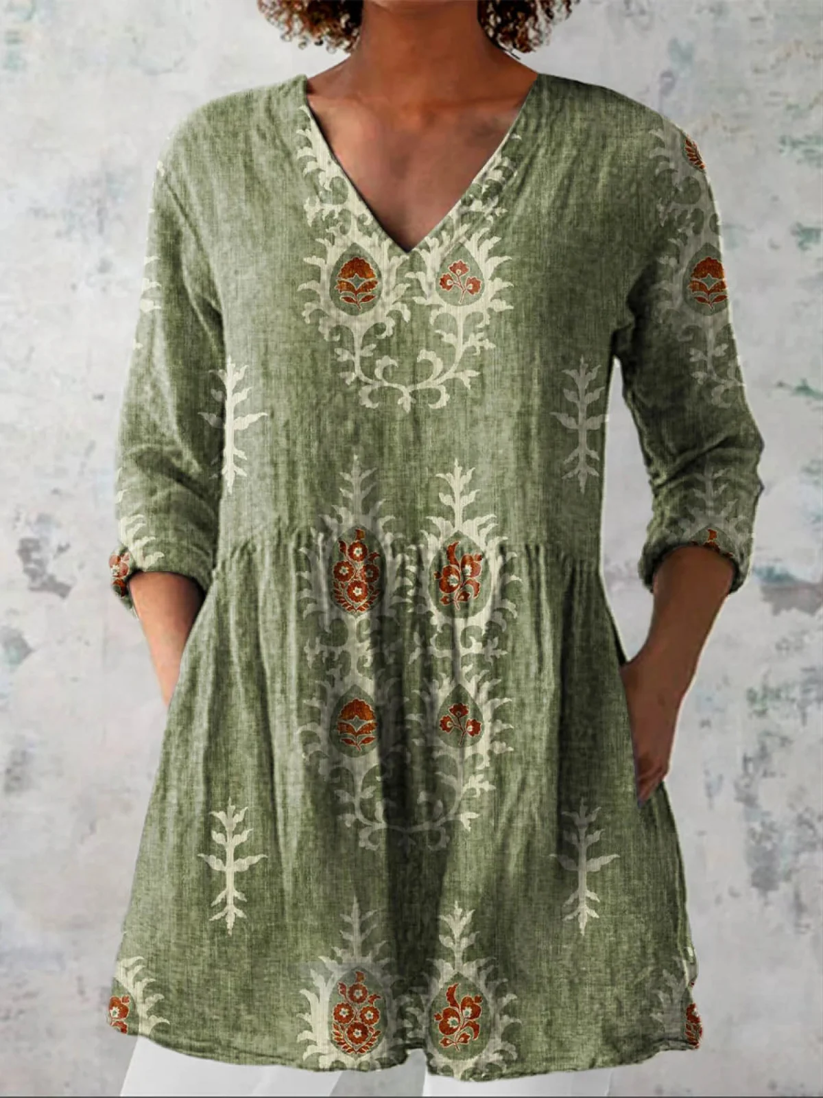 Elise Long Blouse with V-Neck - greatdealsin