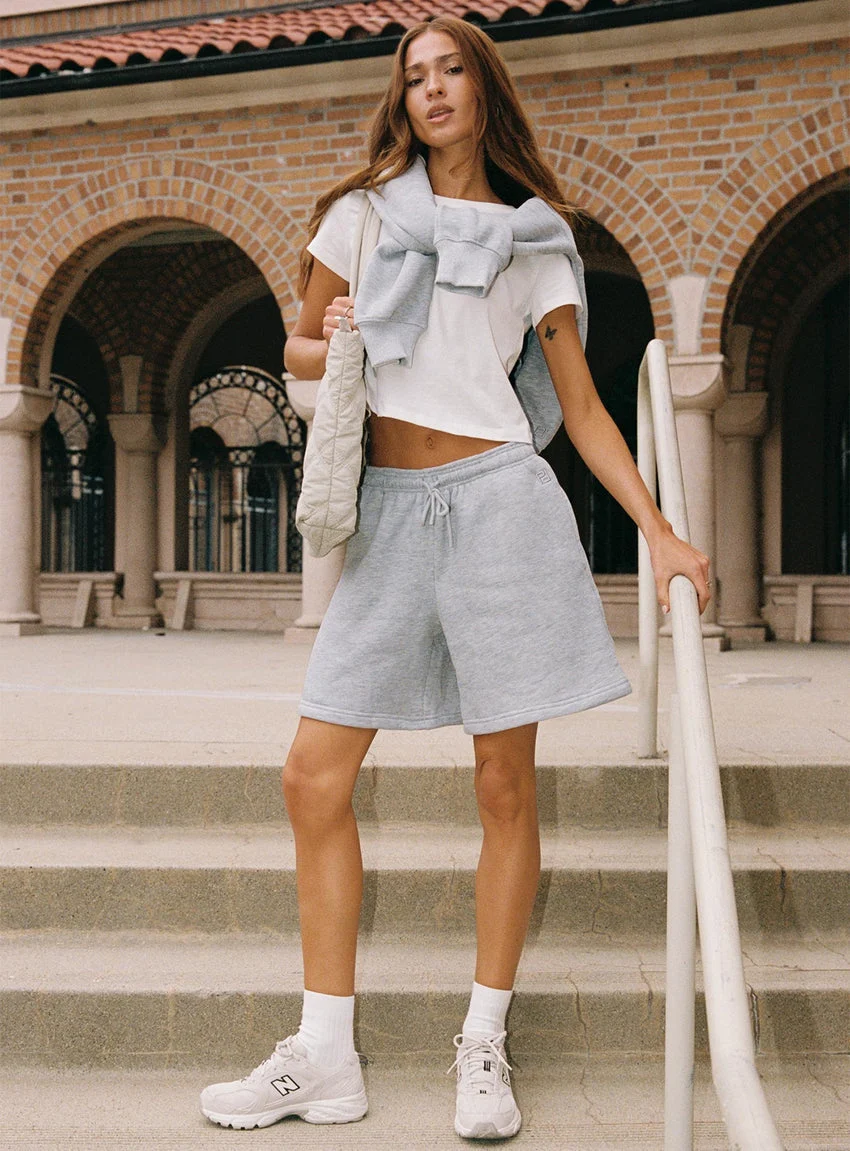 Dream Fleece Longline Shorts Grey Marle - greatdealsin