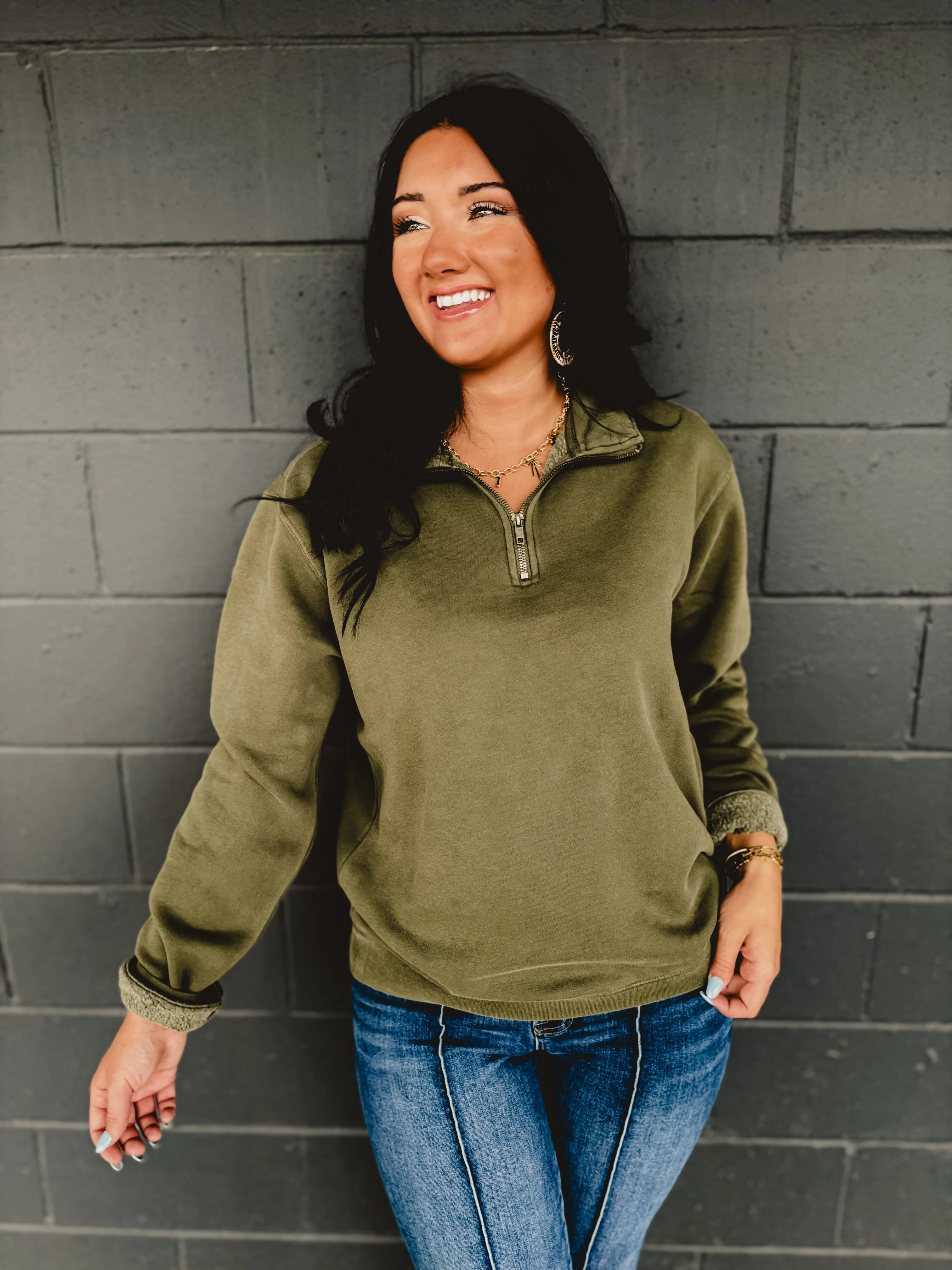 Pigment-Dyed Quarter Zip Pullover - Pigment Green