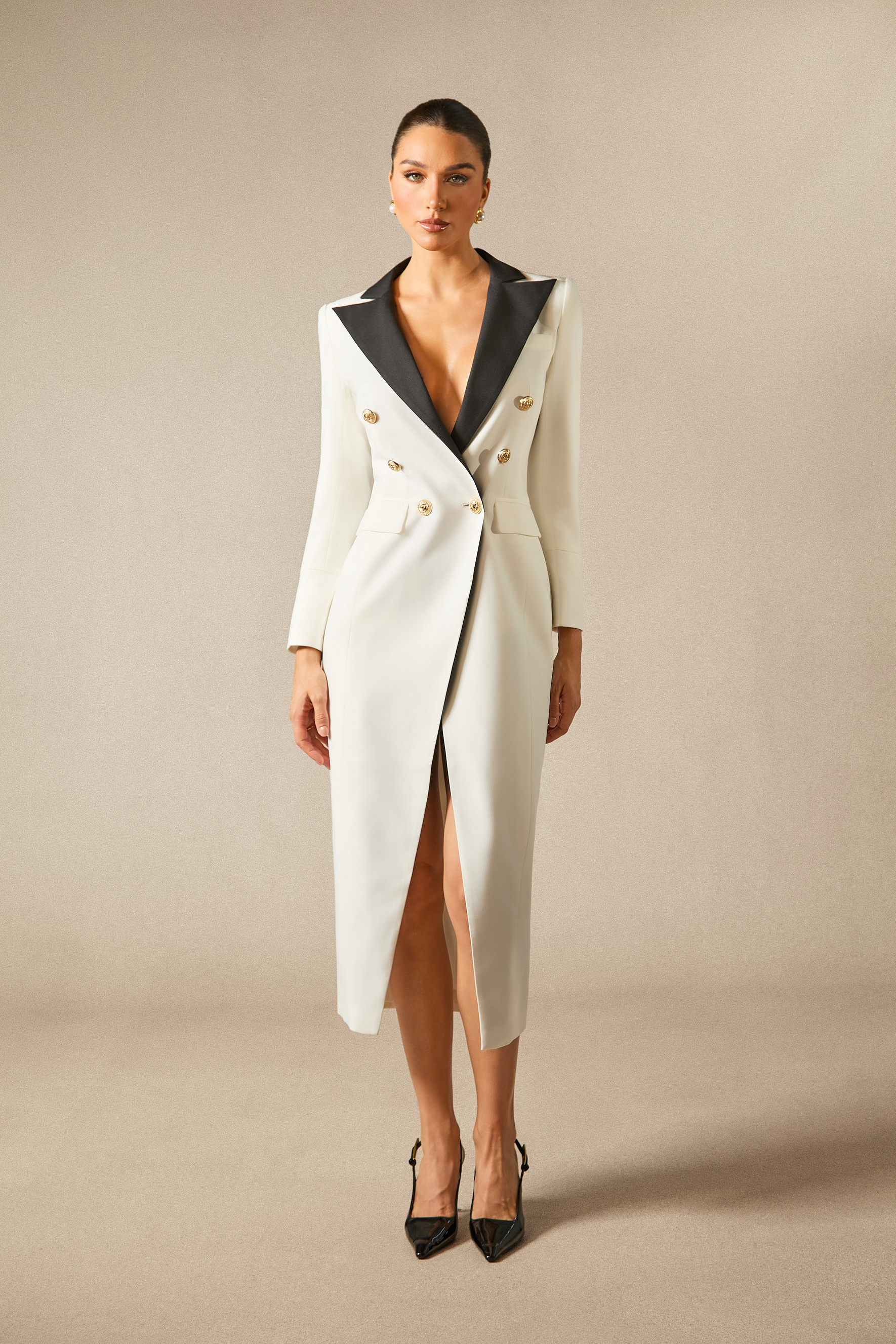 Colorblock Tuxedo Maxi Blazer Dress