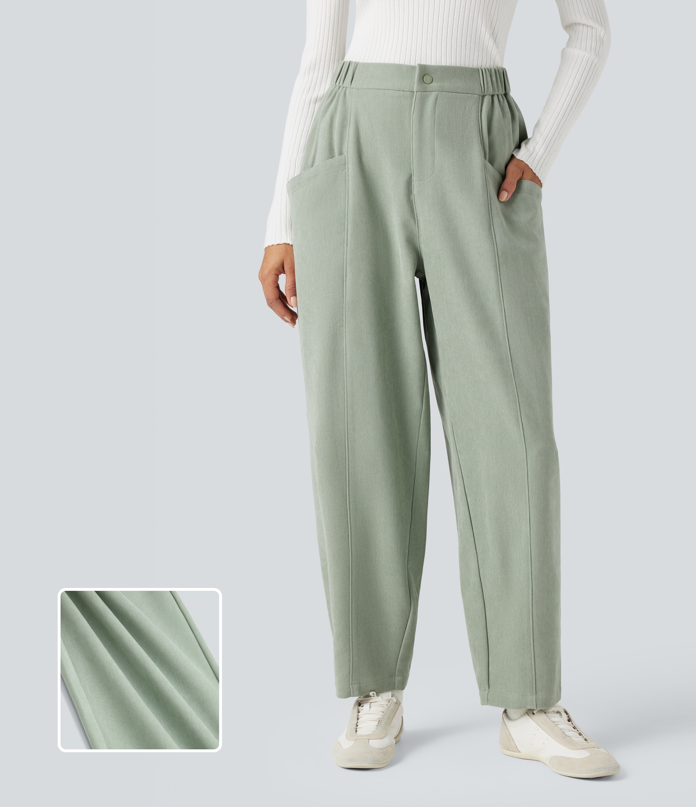 High-waisted Casual Barrel Leg Pants with Pockets