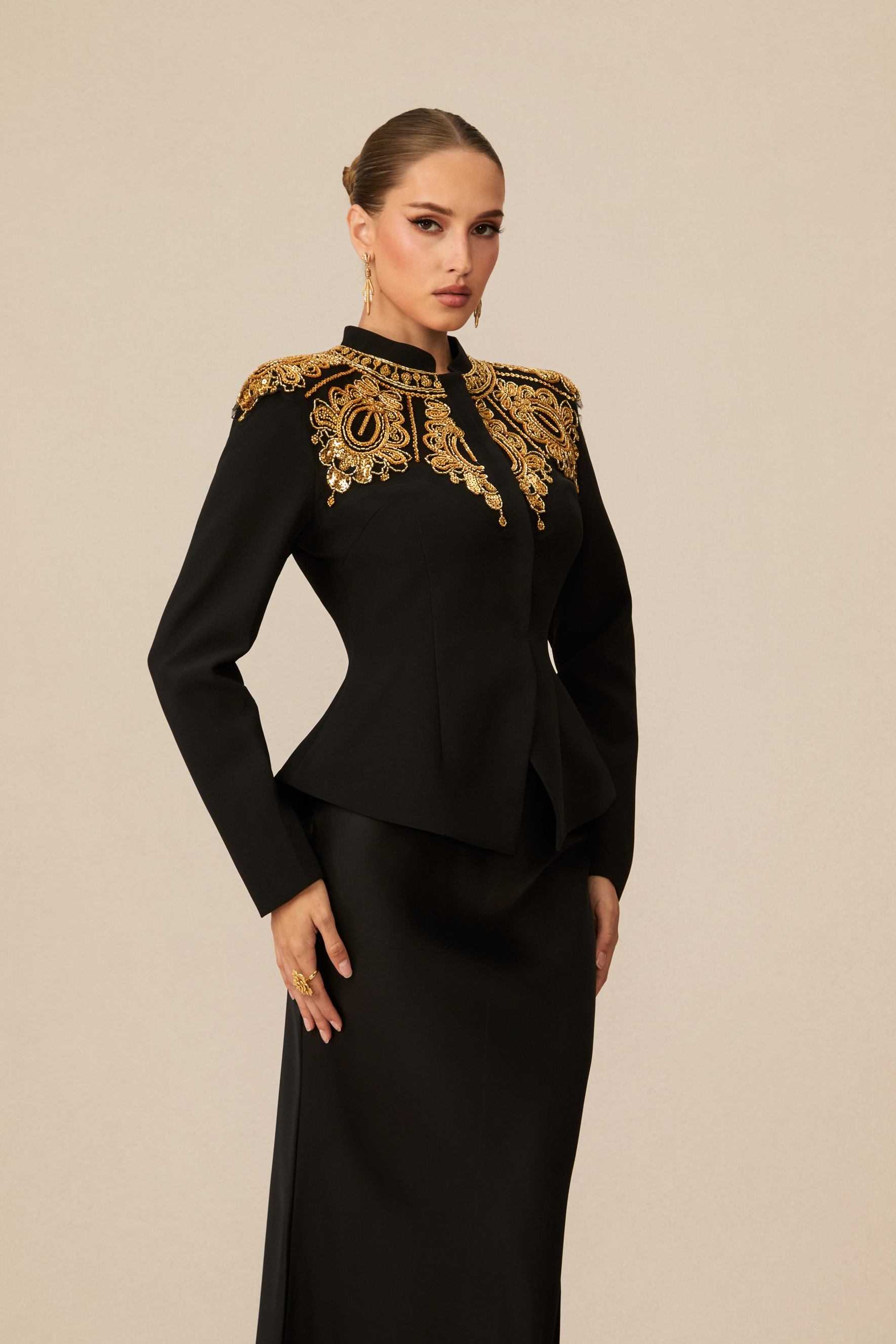 Charm Black Embroidered Blazer